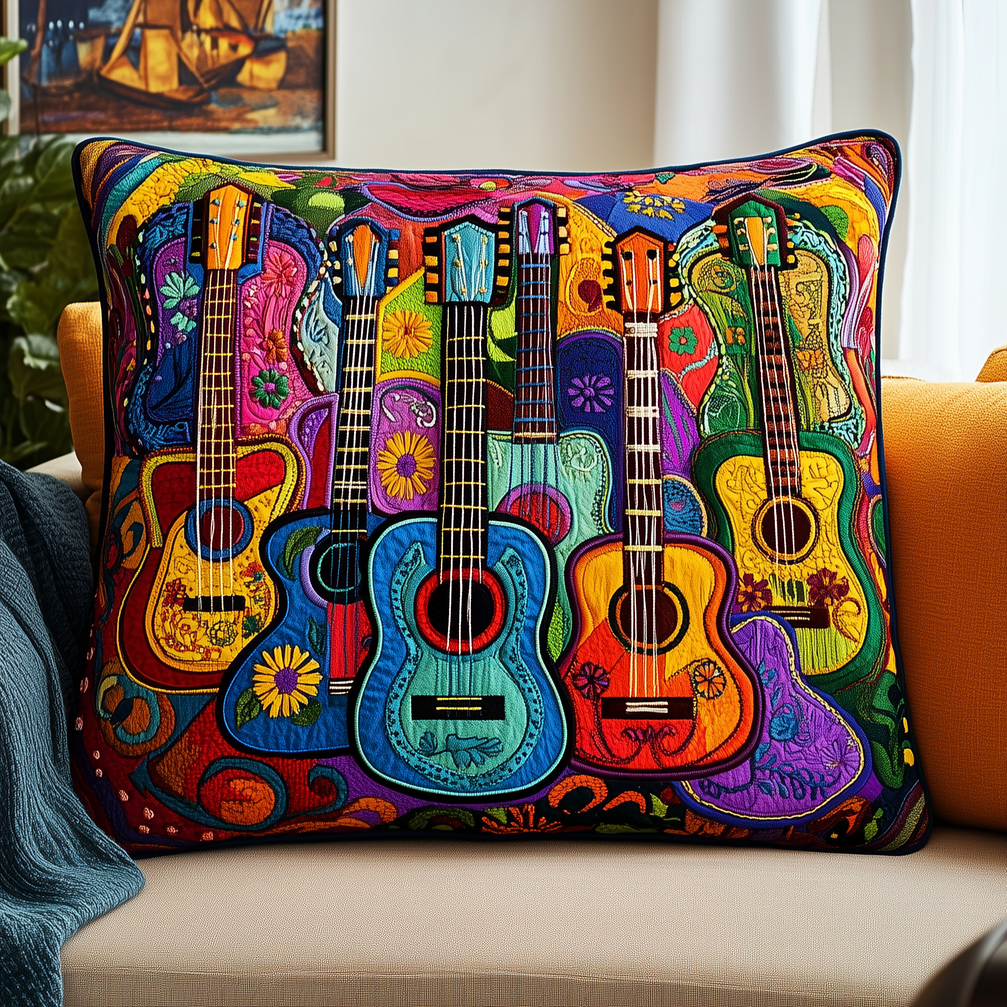 Vibrant Strings Guitars Quilted Pillow Case Feel the Comfort of Perfect Pillow Cases Vibrant Strings Guitars Quilted Pillow Case Feel the Comfort of Perfect Pillow Cases