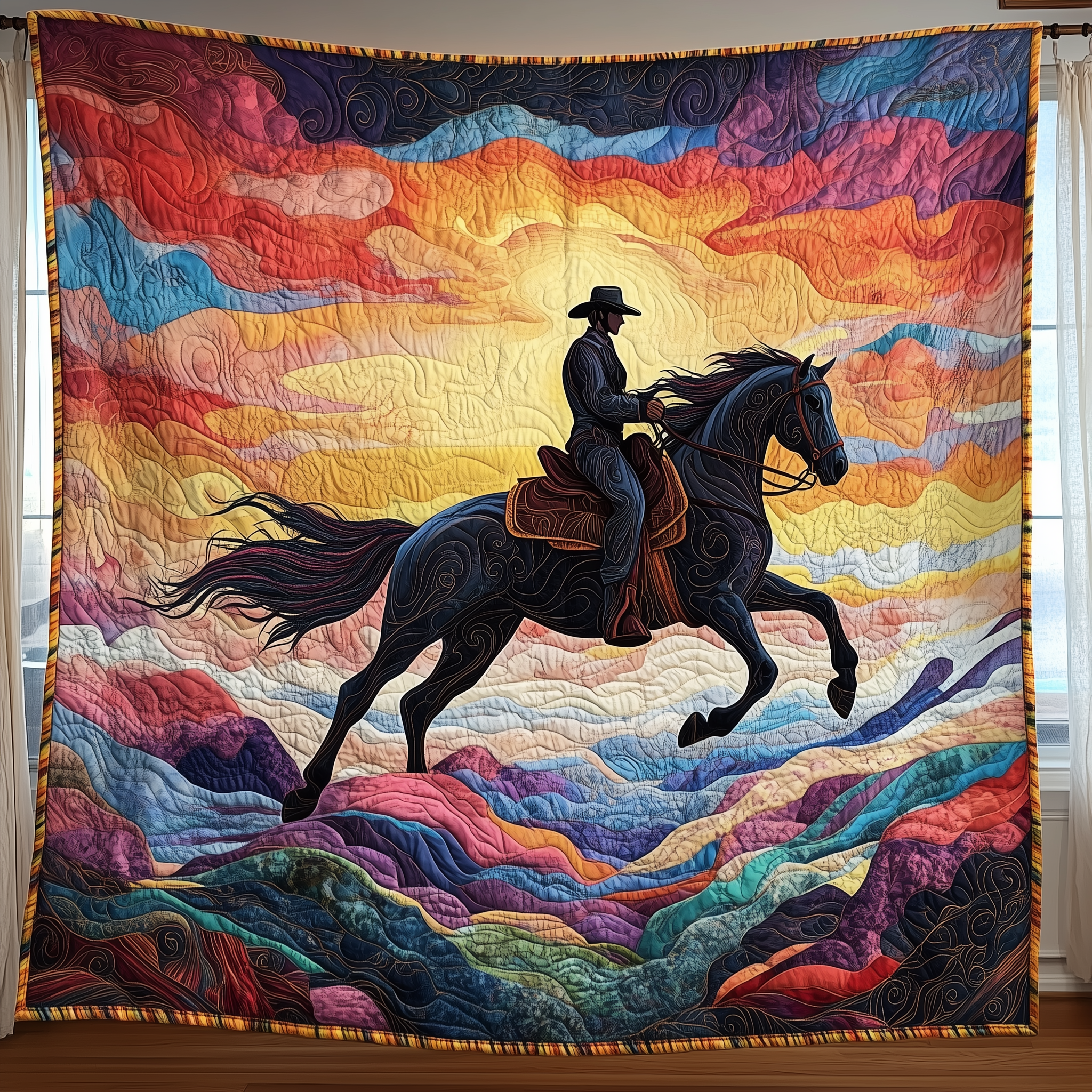 Vibrant Western Ride Quilted Blanket Feel the Bond of Home with Our Family-Friendly Blanket Vibrant Western Ride Quilted Blanket Feel the Bond of Home with Our Family-Friendly Blanket
