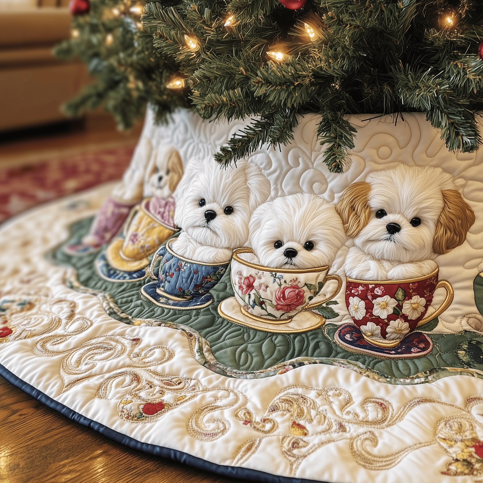 Vintage Bichon Frise in Teacup Quilted Tree Skirt Celebrate Every Step of the Season with the Right Tree Skirt Vintage Bichon Frise in Teacup Quilted Tree Skirt Celebrate Every Step of the Season with the Right Tree Skirt