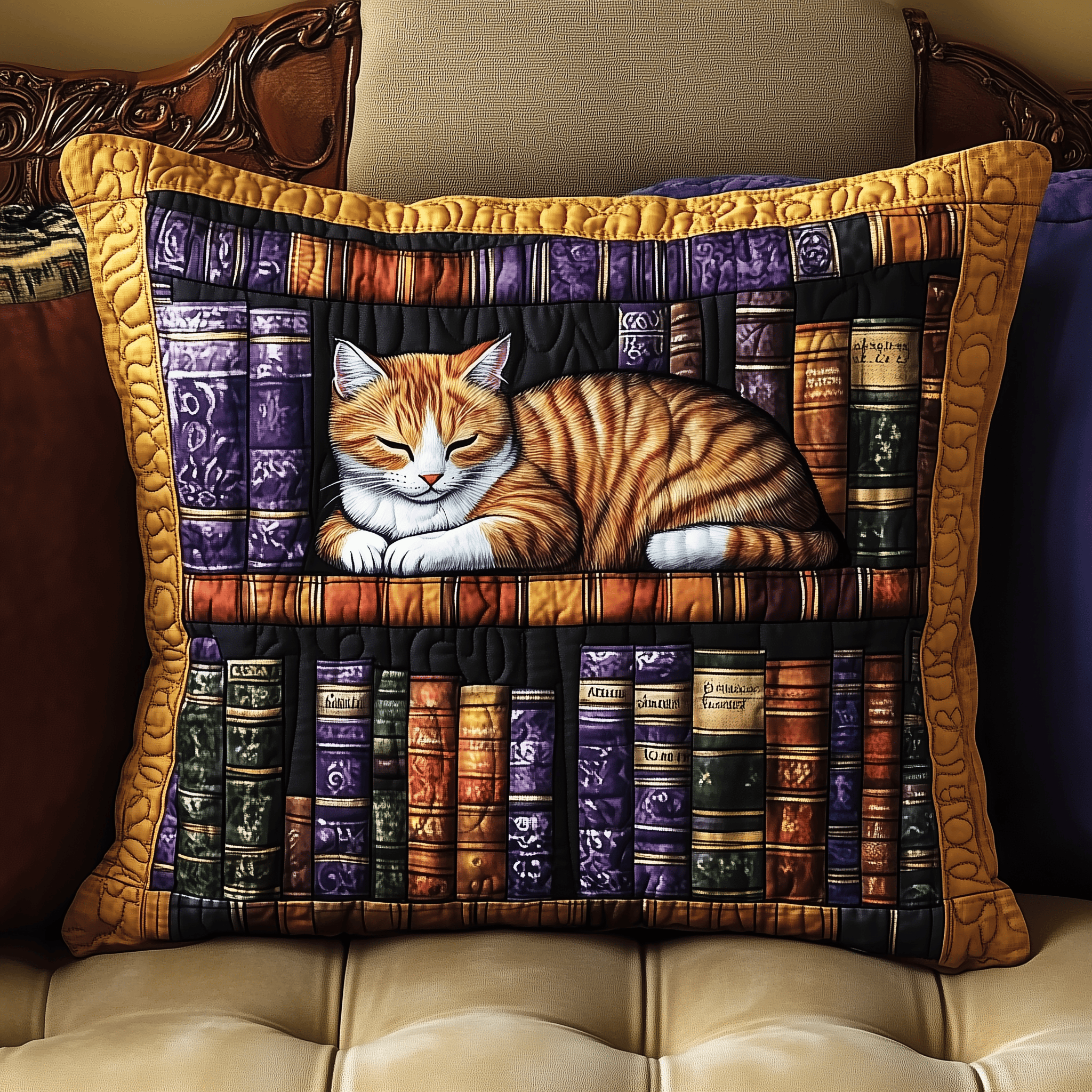 Vintage Bookshelf Cat Quilted Pillow Case A Pillow Case That Shields and Shines Vintage Bookshelf Cat Quilted Pillow Case A Pillow Case That Shields and Shines