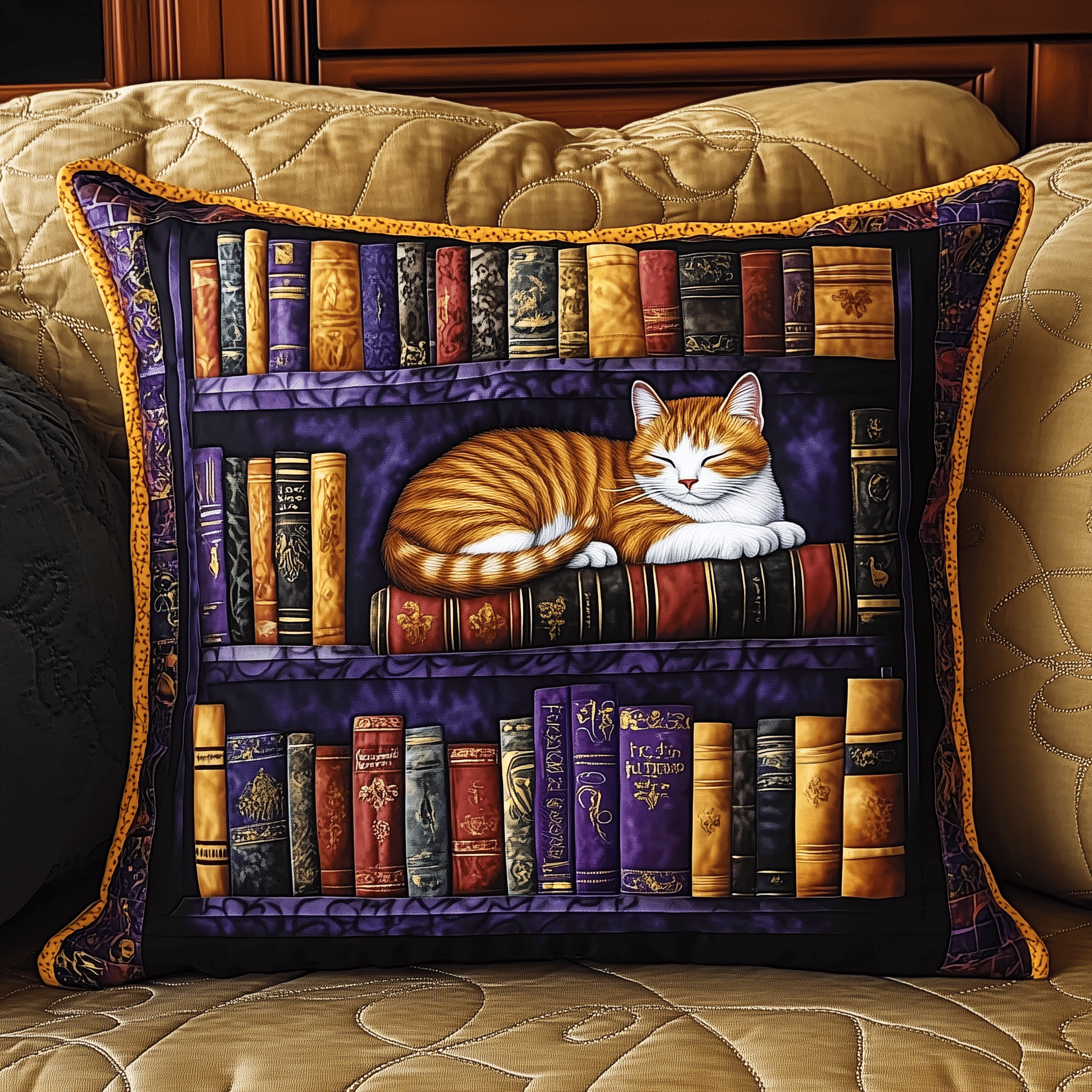 Vintage Bookshelf Cat Quilted Pillow Case Feel the Ease of Sleep with Minimalist Pillow Cases Vintage Bookshelf Cat Quilted Pillow Case Feel the Ease of Sleep with Minimalist Pillow Cases
