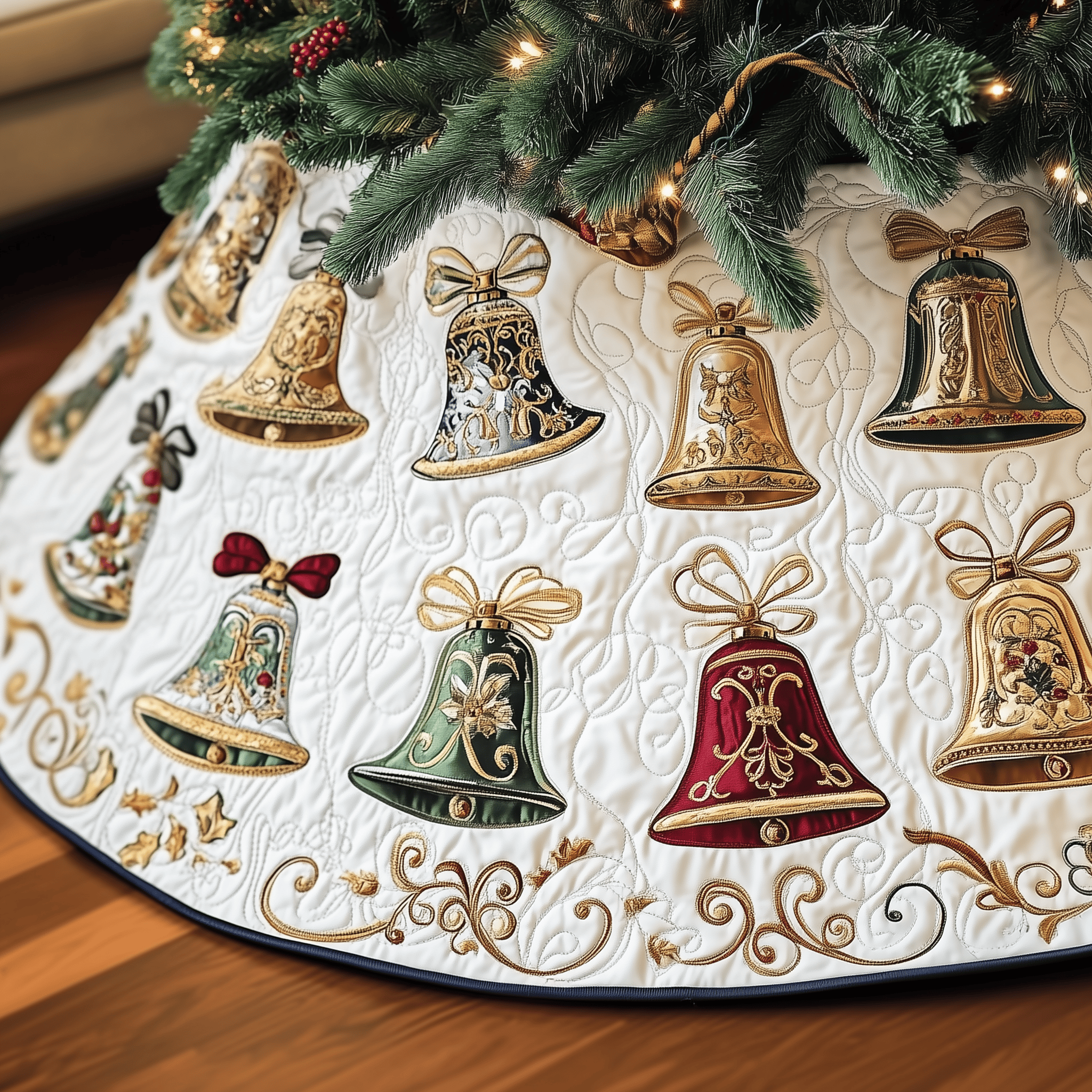 Vintage Christmas Bells Quilted Tree Skirt Celebrate Without Compromise Protect Floors in Style Vintage Christmas Bells Quilted Tree Skirt Celebrate Without Compromise Protect Floors in Style