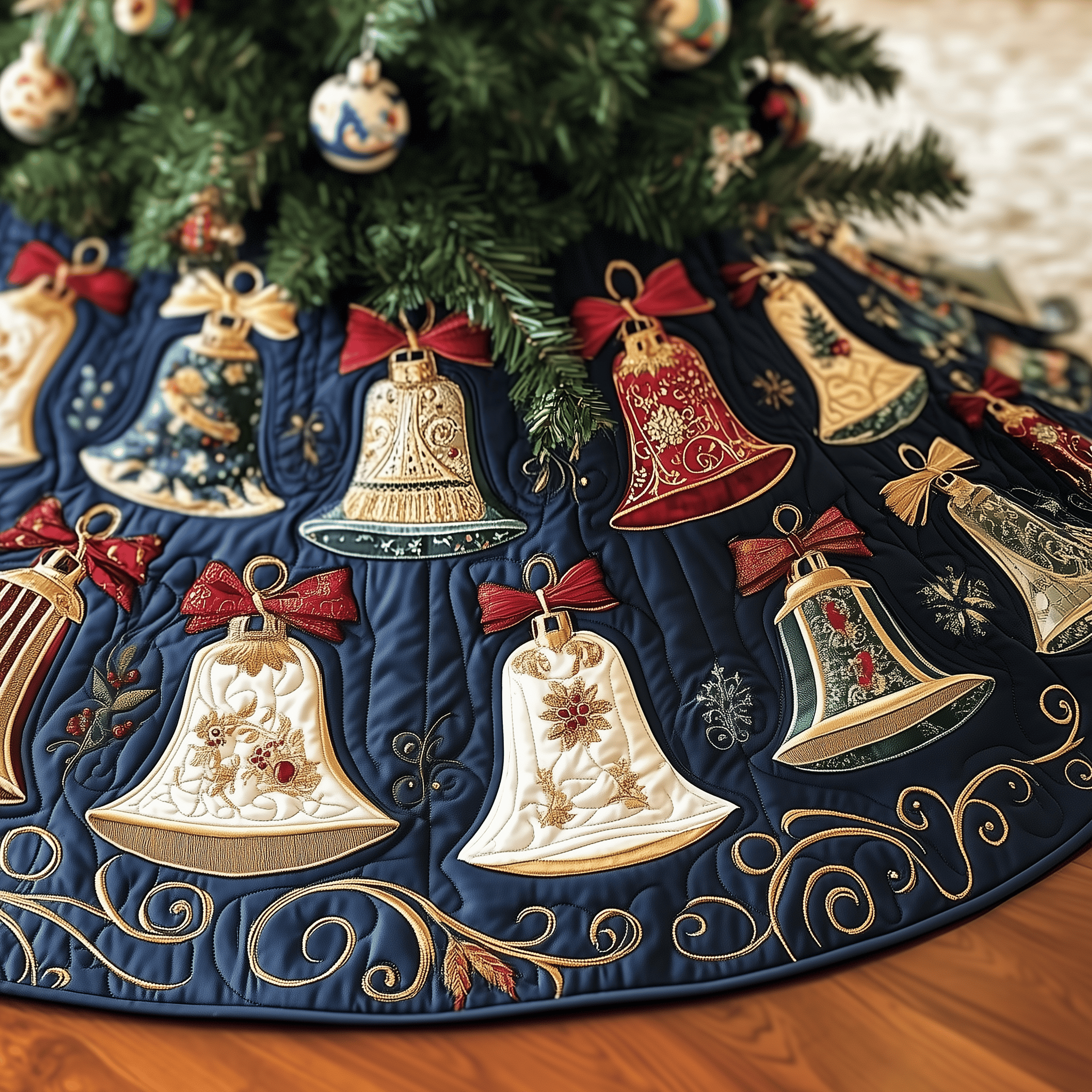 Vintage Christmas Bells Quilted Tree Skirt Create Holiday Memories with a Safe and Chic Tree Skirt Vintage Christmas Bells Quilted Tree Skirt Create Holiday Memories with a Safe and Chic Tree Skirt