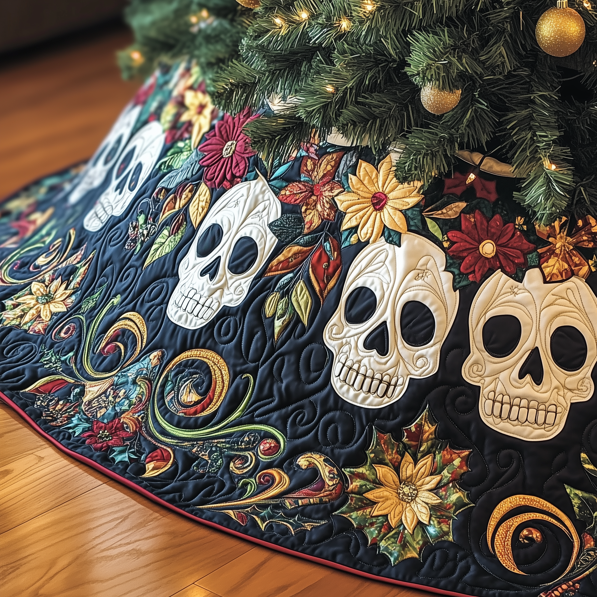Vintage Floral Skull Quilted Tree Skirt Celebrate in Style with a Tree Skirt That Protects Vintage Floral Skull Quilted Tree Skirt Celebrate in Style with a Tree Skirt That Protects