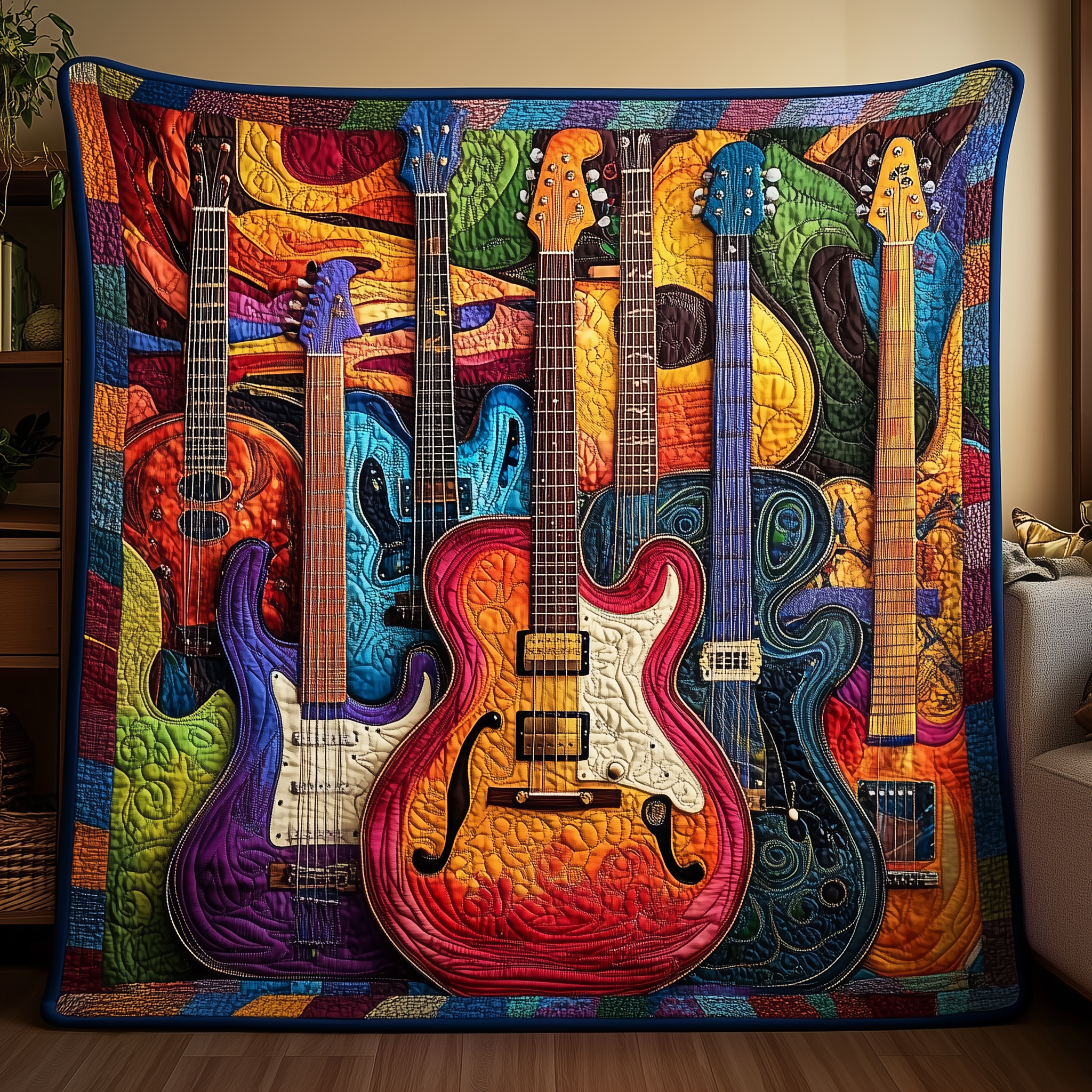 Vintage Guitars Quilted Blanket Feel Unique with a Blanket Made Just for You Vintage Guitars Quilted Blanket Feel Unique with a Blanket Made Just for You