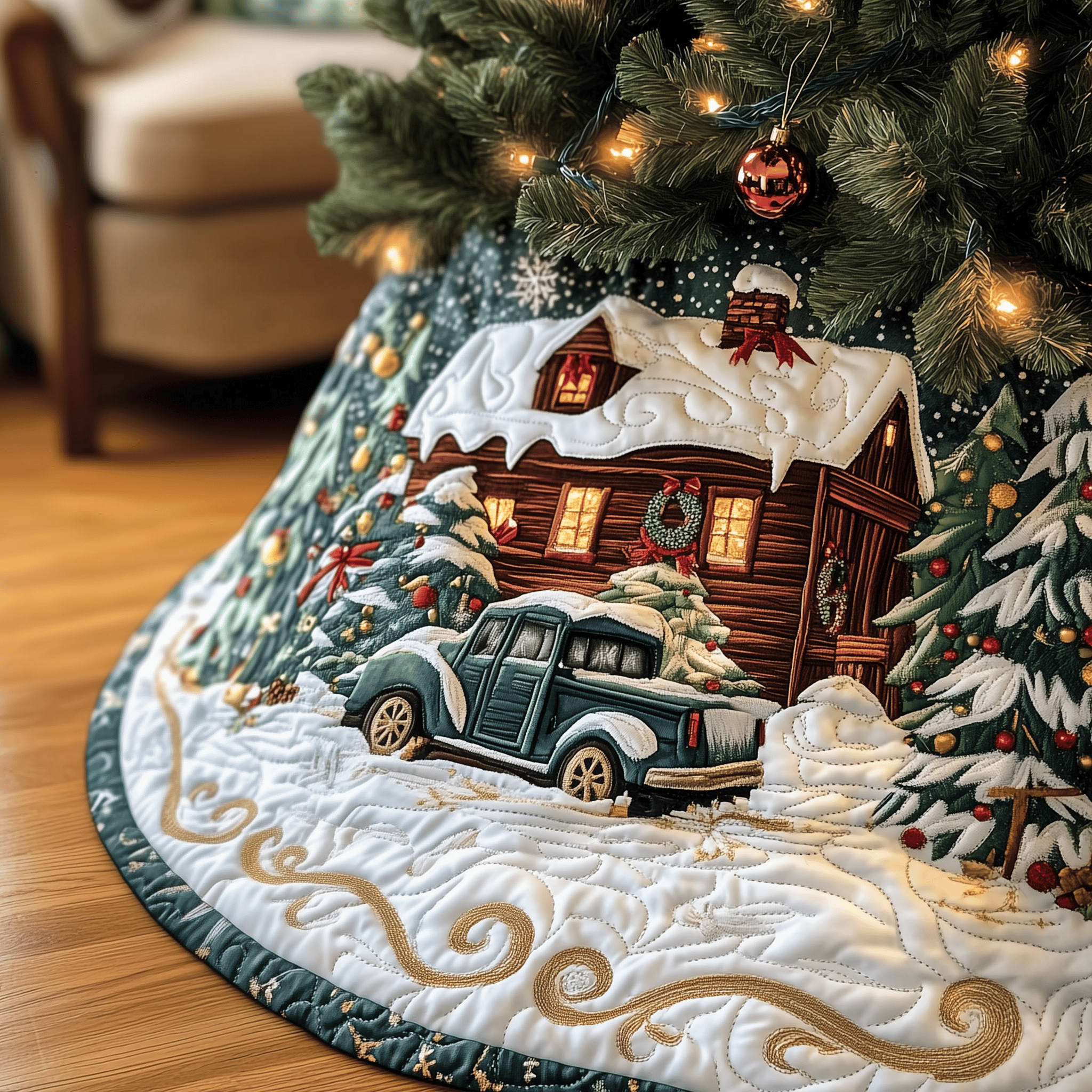 Vintage Snowy Cabin Quilted Tree Skirt Celebrate with Grace and Safety in Every Detail Vintage Snowy Cabin Quilted Tree Skirt Celebrate with Grace and Safety in Every Detail