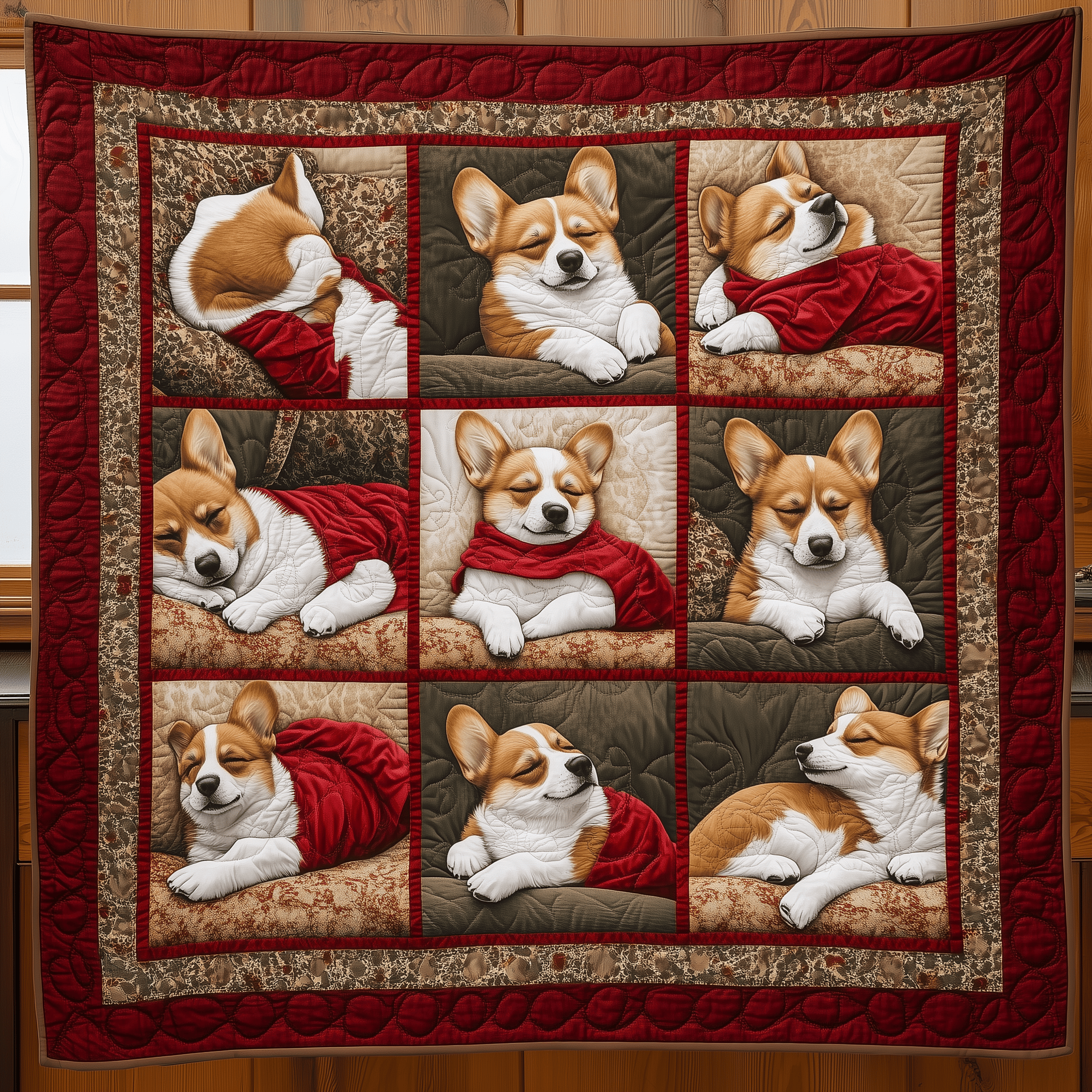 Warm Red Corgi Quilted Blanket Feel the Comfort of Home, Wherever You Go Warm Red Corgi Quilted Blanket Feel the Comfort of Home, Wherever You Go