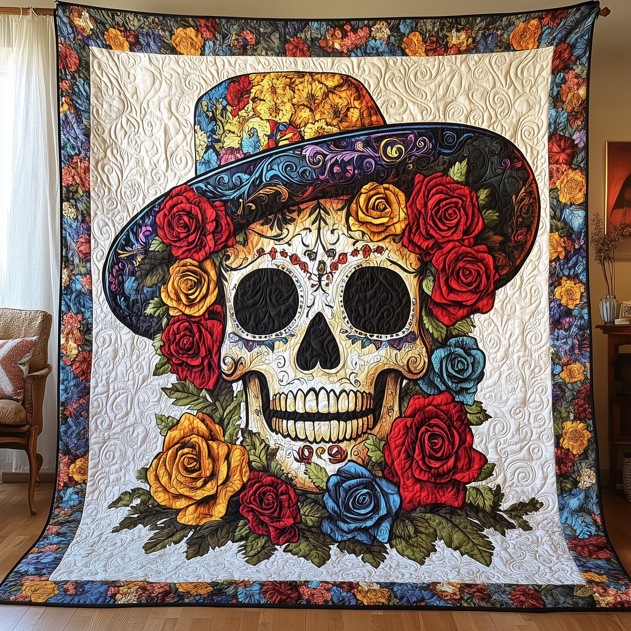 Western Bloomed Skull Quilted Blanket Throw Blankets For Couch Cool Skull Gifts Western Bloomed Skull Quilted Blanket Throw Blankets For Couch Cool Skull Gifts