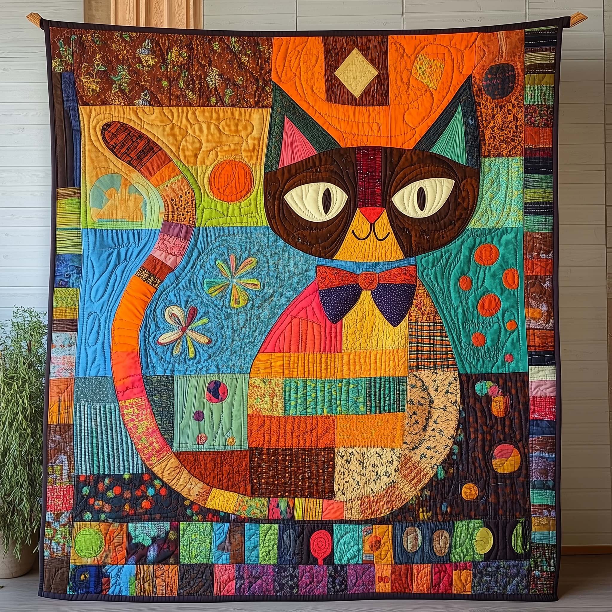 Whimsical Cat Quilted Blanket Throw Blankets For Couch Birthday Gift Cat Whimsical Cat Quilted Blanket Throw Blankets For Couch Birthday Gift Cat