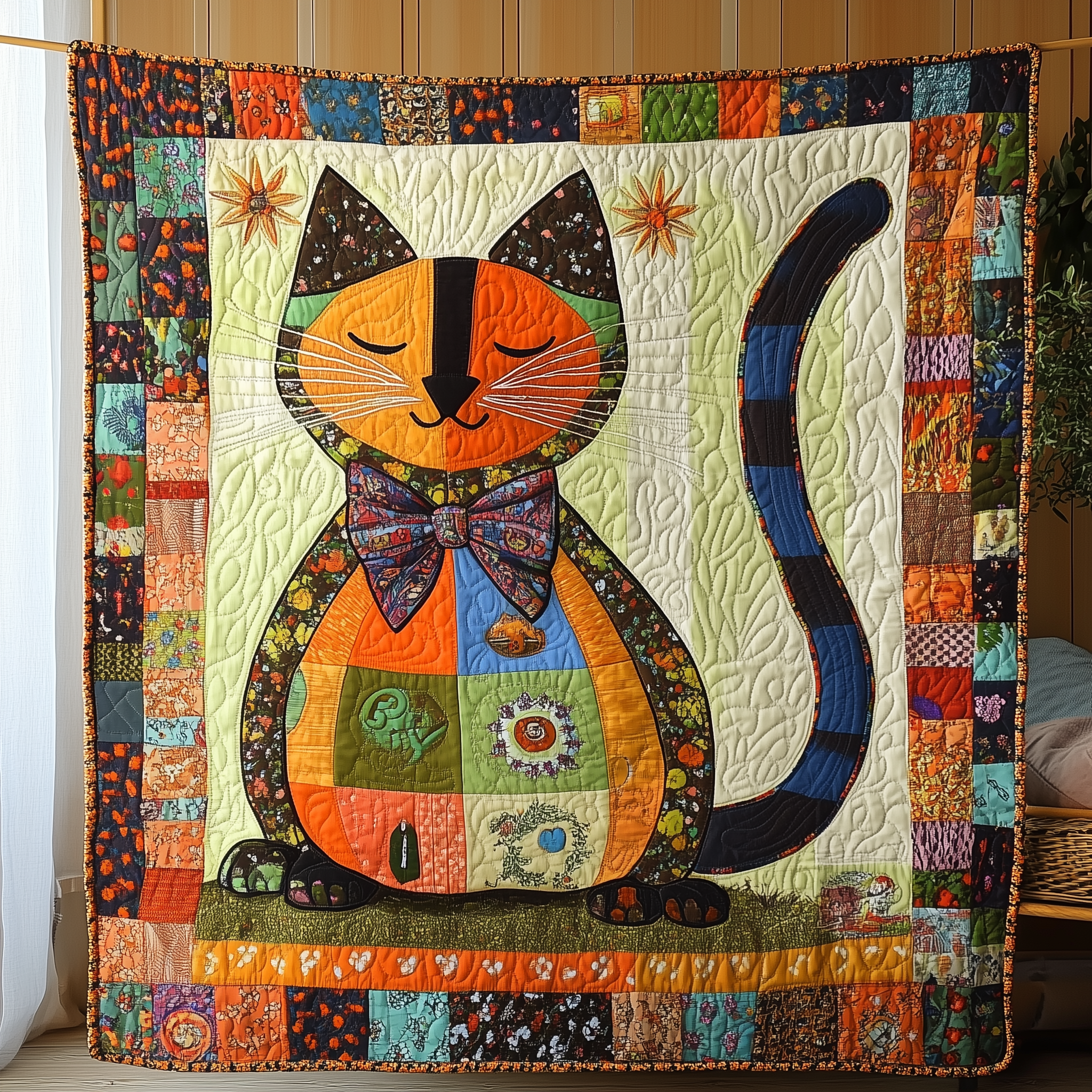 Whimsical Cat Quilted Blanket Throw Blankets For Couch Cat Person Presents Whimsical Cat Quilted Blanket Throw Blankets For Couch Cat Person Presents