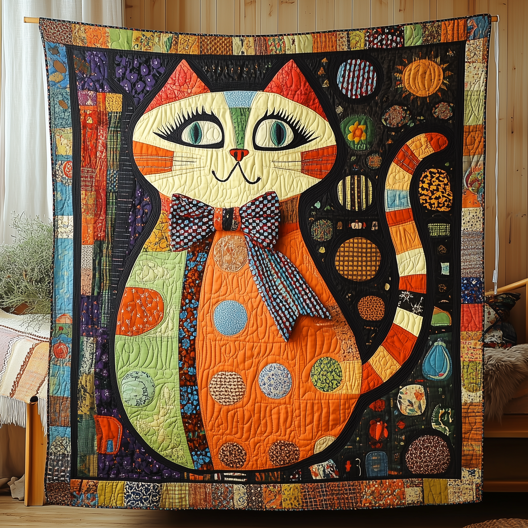 Whimsical Cat Quilted Blanket Throw Blankets For Couch Cool Gifts For Cat Lovers Whimsical Cat Quilted Blanket Throw Blankets For Couch Cool Gifts For Cat Lovers