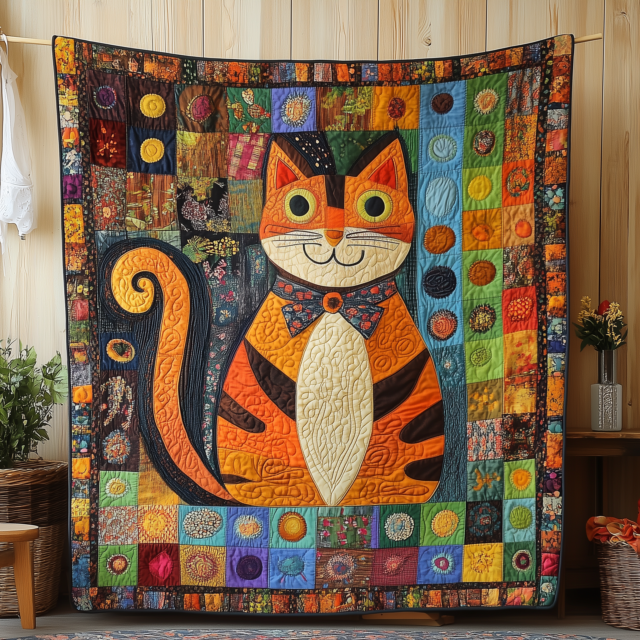 Whimsical Cat Quilted Blanket Throw Blankets For Couch Presents For Cat People Whimsical Cat Quilted Blanket Throw Blankets For Couch Presents For Cat People