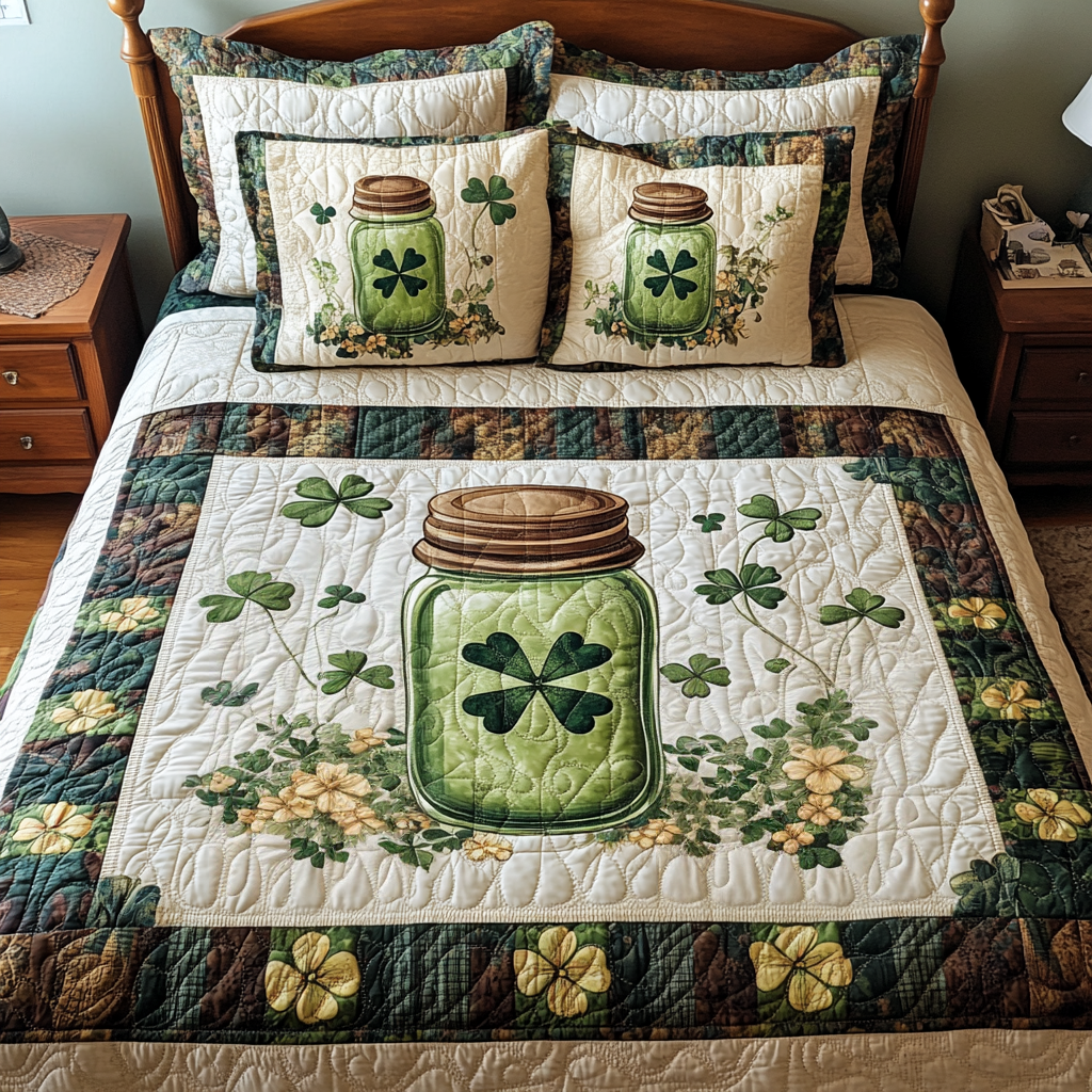 Whimsical Clover Dreams Quilted Bedding Set Gnome Christmas Gifts Whimsical Clover Dreams Quilted Bedding Set Gnome Christmas Gifts