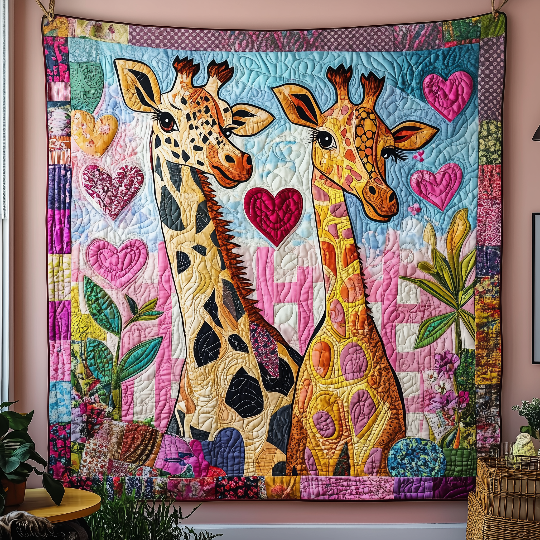 Whimsical Giraffe Couple Quilted Blanket Throw Blankets For Couch Giraffe Gifts For Him Whimsical Giraffe Couple Quilted Blanket Throw Blankets For Couch Giraffe Gifts For Him