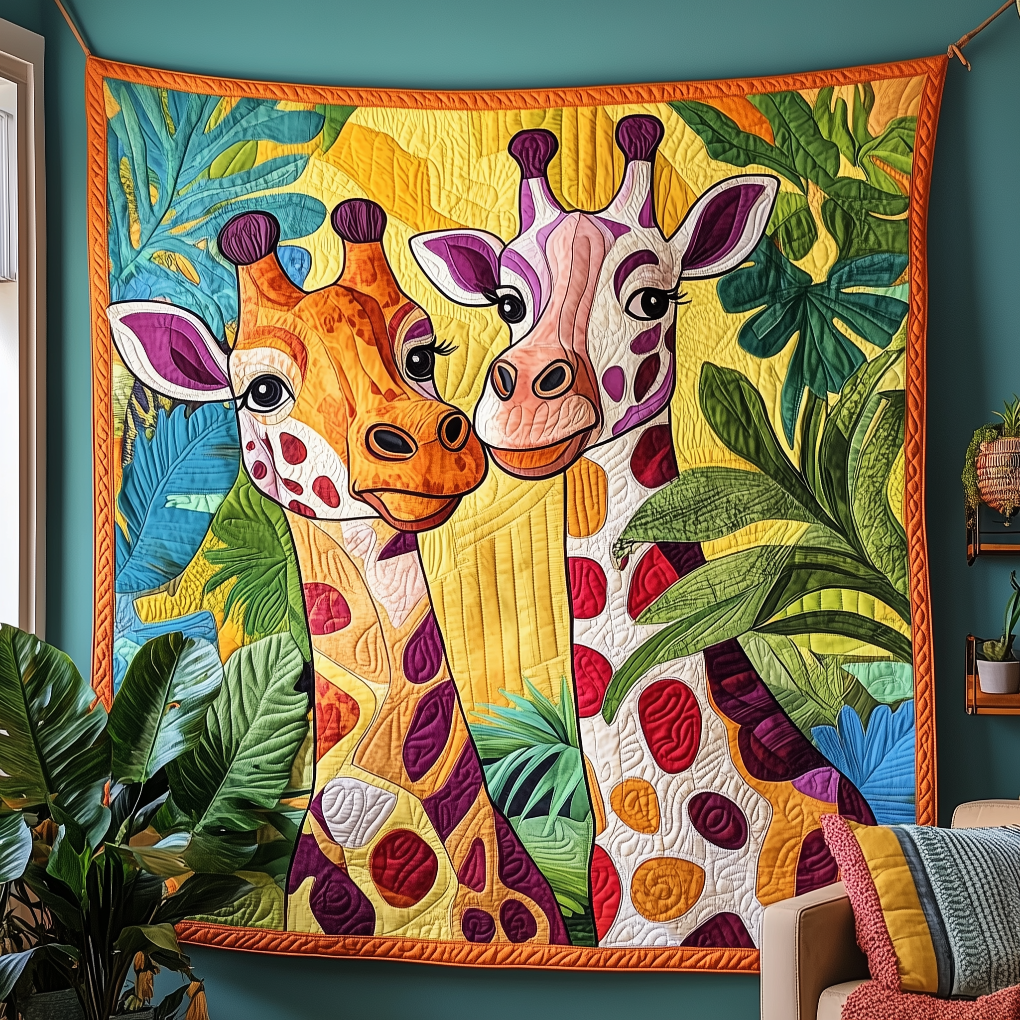 Whimsical Giraffe Couple Quilted Blanket Throw Blankets For Couch Giraffe Themed Gifts For Adults Whimsical Giraffe Couple Quilted Blanket Throw Blankets For Couch Giraffe Themed Gifts For Adults