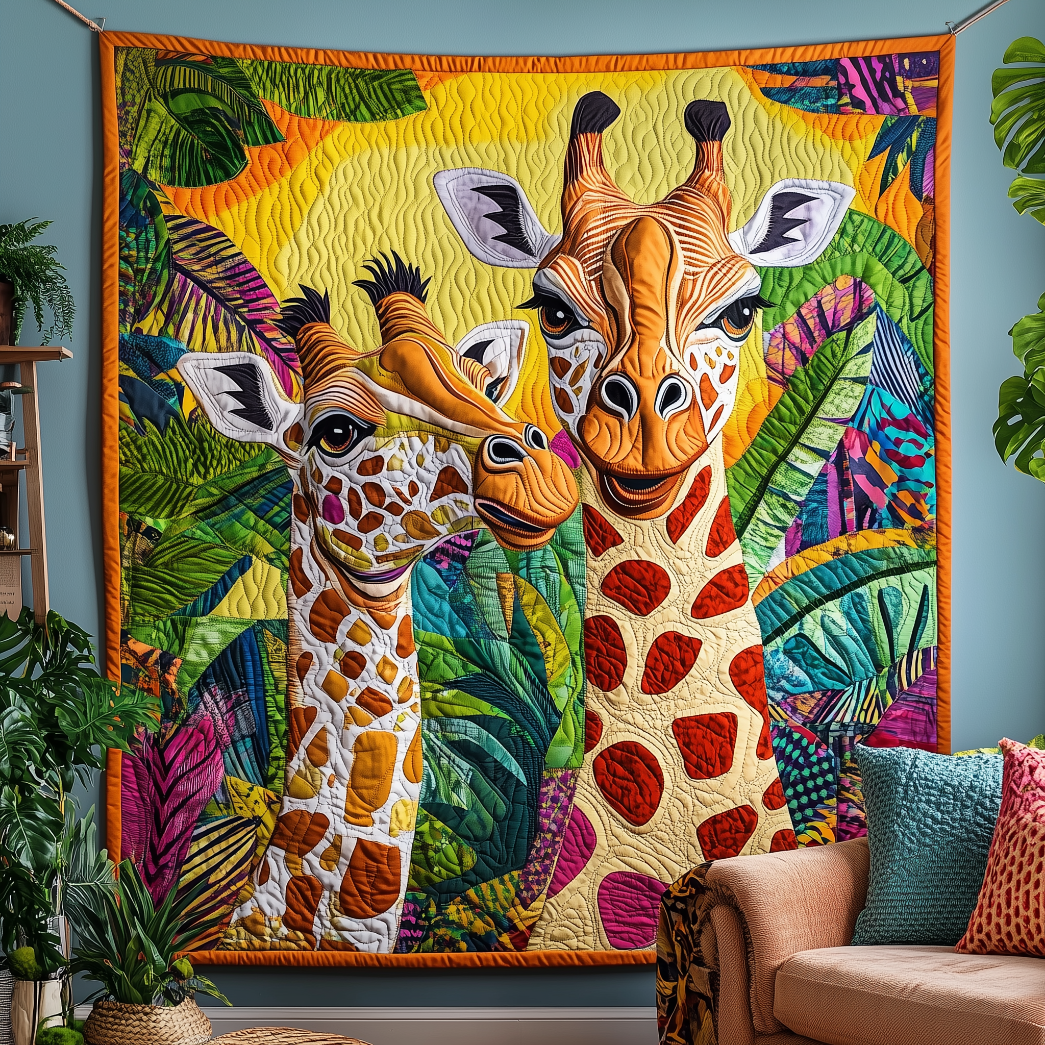 Whimsical Giraffe Couple Quilted Blanket Throw Blankets For Couch Unique Gifts For Giraffe Lovers Whimsical Giraffe Couple Quilted Blanket Throw Blankets For Couch Unique Gifts For Giraffe Lovers