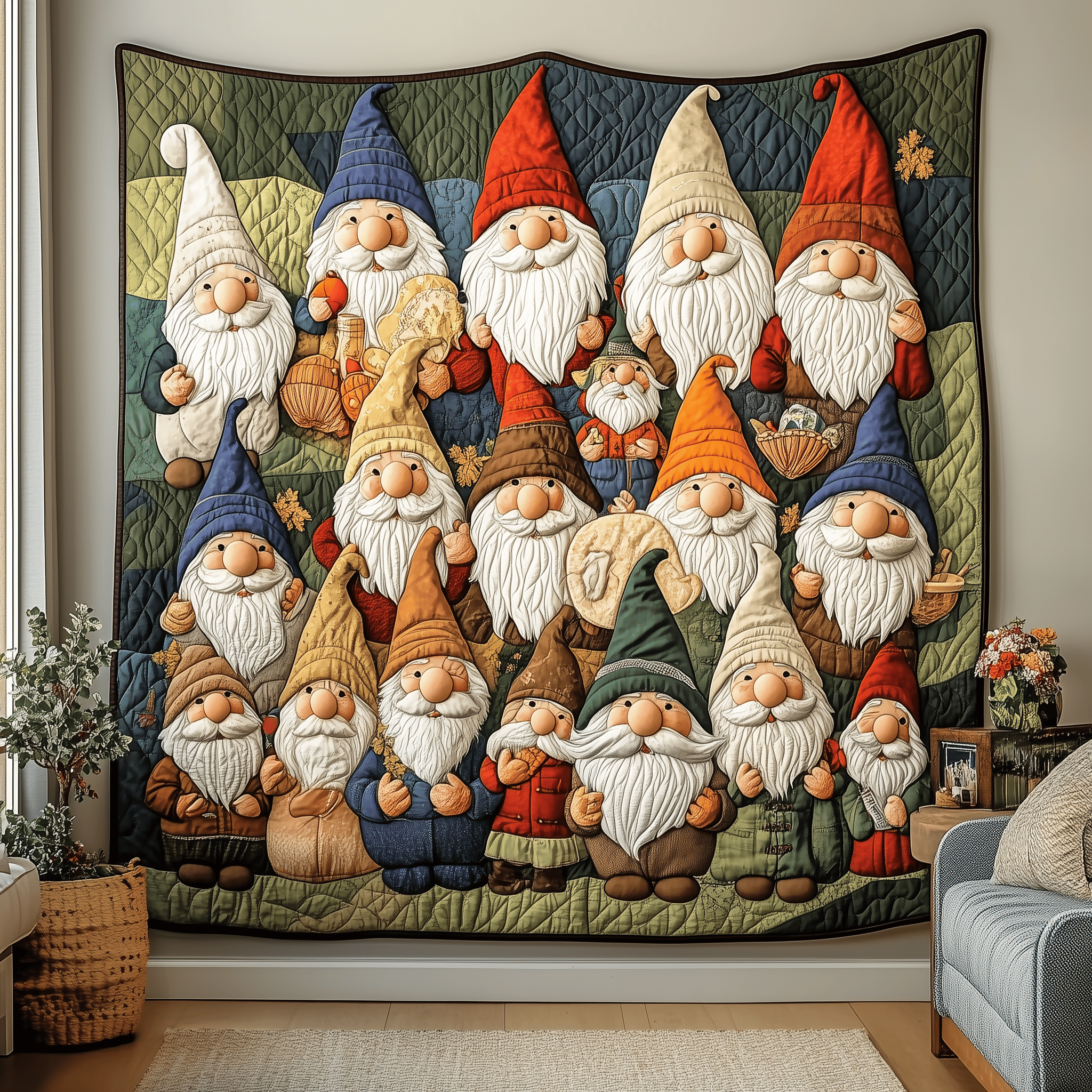 Whimsical Gnomes Quilted Blanket Feel the Versatility of a Blanket That Adapts to You Whimsical Gnomes Quilted Blanket Feel the Versatility of a Blanket That Adapts to You