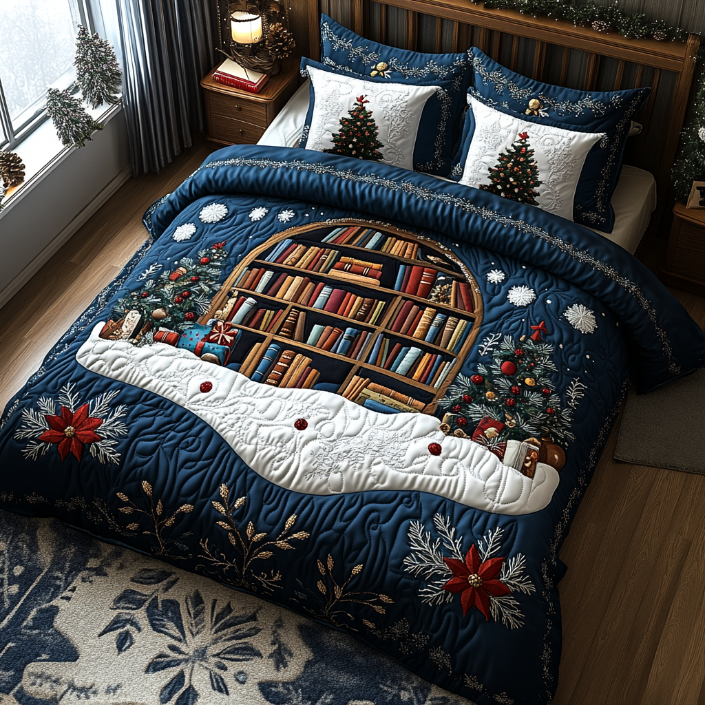 Whimsical Library Retreat Quilted Bedding Set Gift For Book Lover Whimsical Library Retreat Quilted Bedding Set Gift For Book Lover