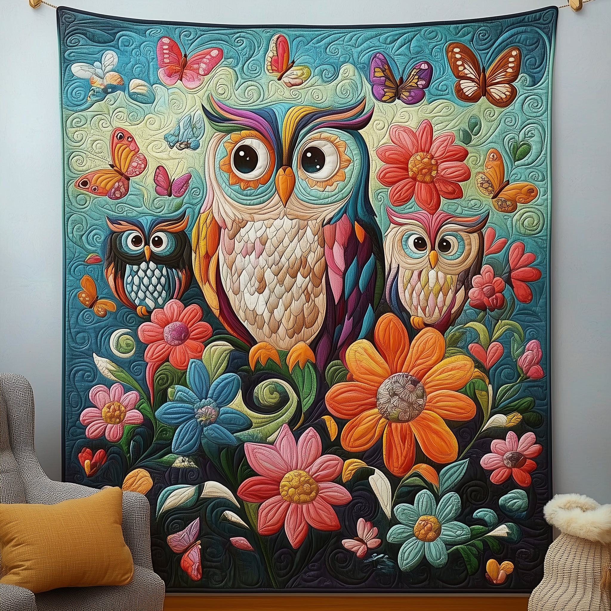 Whimsical Owl Clan Quilted Blanket Throw Blankets For Couch Owl Gifts For Women Whimsical Owl Clan Quilted Blanket Throw Blankets For Couch Owl Gifts For Women