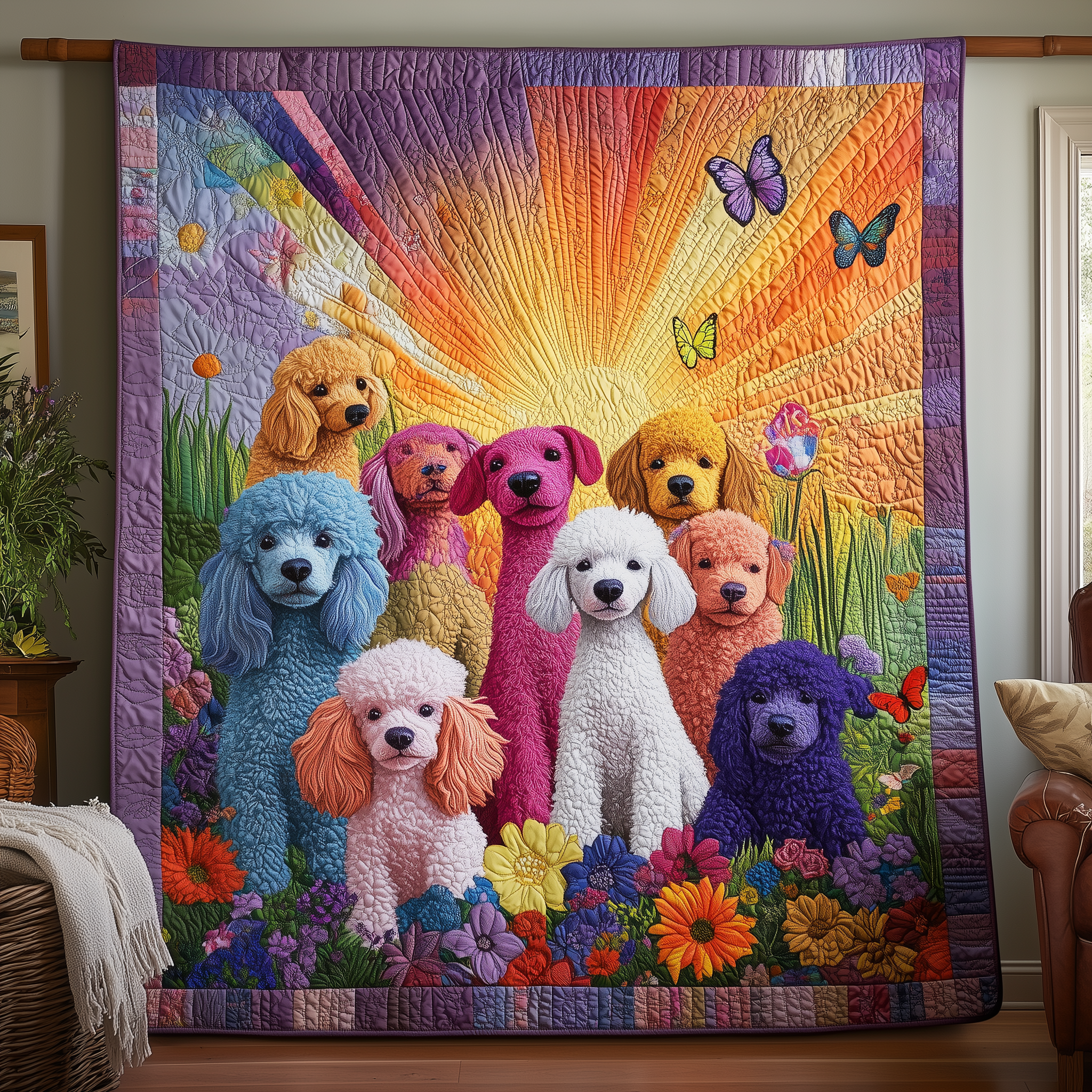 Whimsical Poodle Quilted Blanket Best Throw Blanket Perfect Gift For Dog Lovers Whimsical Poodle Quilted Blanket Best Throw Blanket Perfect Gift For Dog Lovers