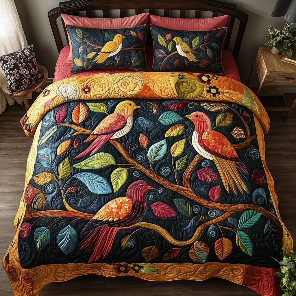 Whimsical Wings Quilted Bedding Set Gift For Bird Lover Whimsical Wings Quilted Bedding Set Gift For Bird Lover