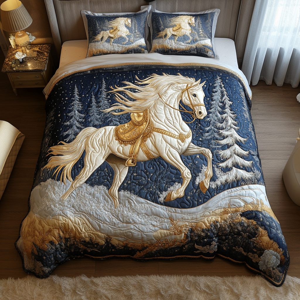 White Glory Quilted Bedding Set Unique Gifts For Horse Lovers White Glory Quilted Bedding Set Unique Gifts For Horse Lovers