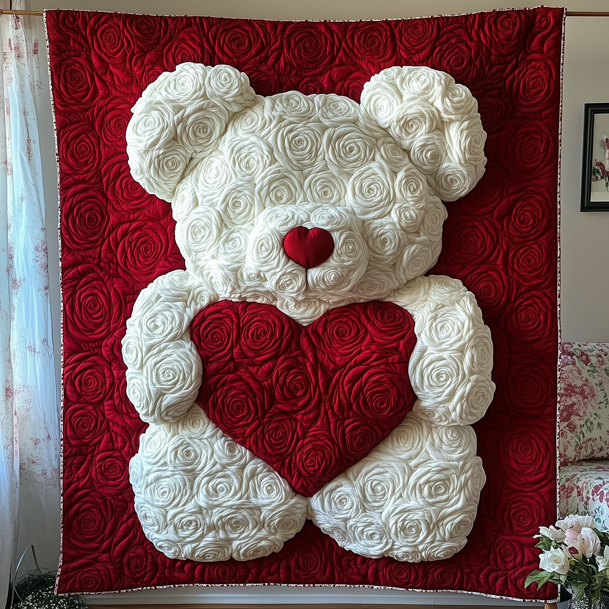 White Roses Love Bear Quilted Blanket Unique Blankets And Throws Cute Valentines Presents White Roses Love Bear Quilted Blanket Unique Blankets And Throws Cute Valentines Presents