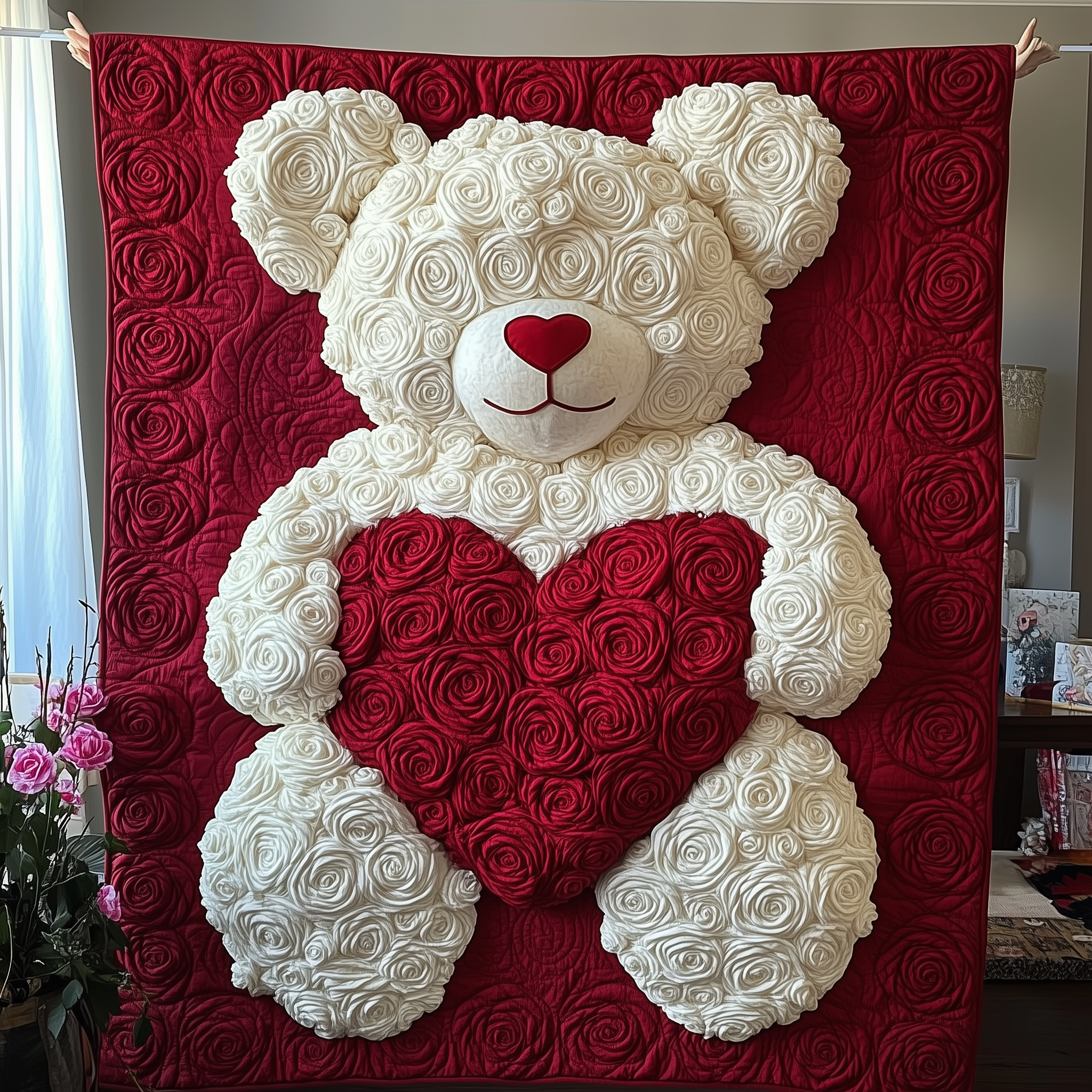 White Roses Love Bear Quilted Blanket Unique Blankets And Throws Good Valentine'S Gifts For Her White Roses Love Bear Quilted Blanket Unique Blankets And Throws Good Valentine'S Gifts For Her