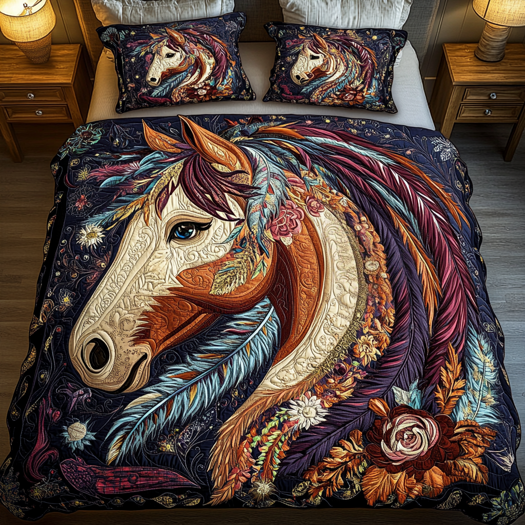 Wild Bloom Quilted Bedding Set Gifts For Horse Racing Fans Wild Bloom Quilted Bedding Set Gifts For Horse Racing Fans