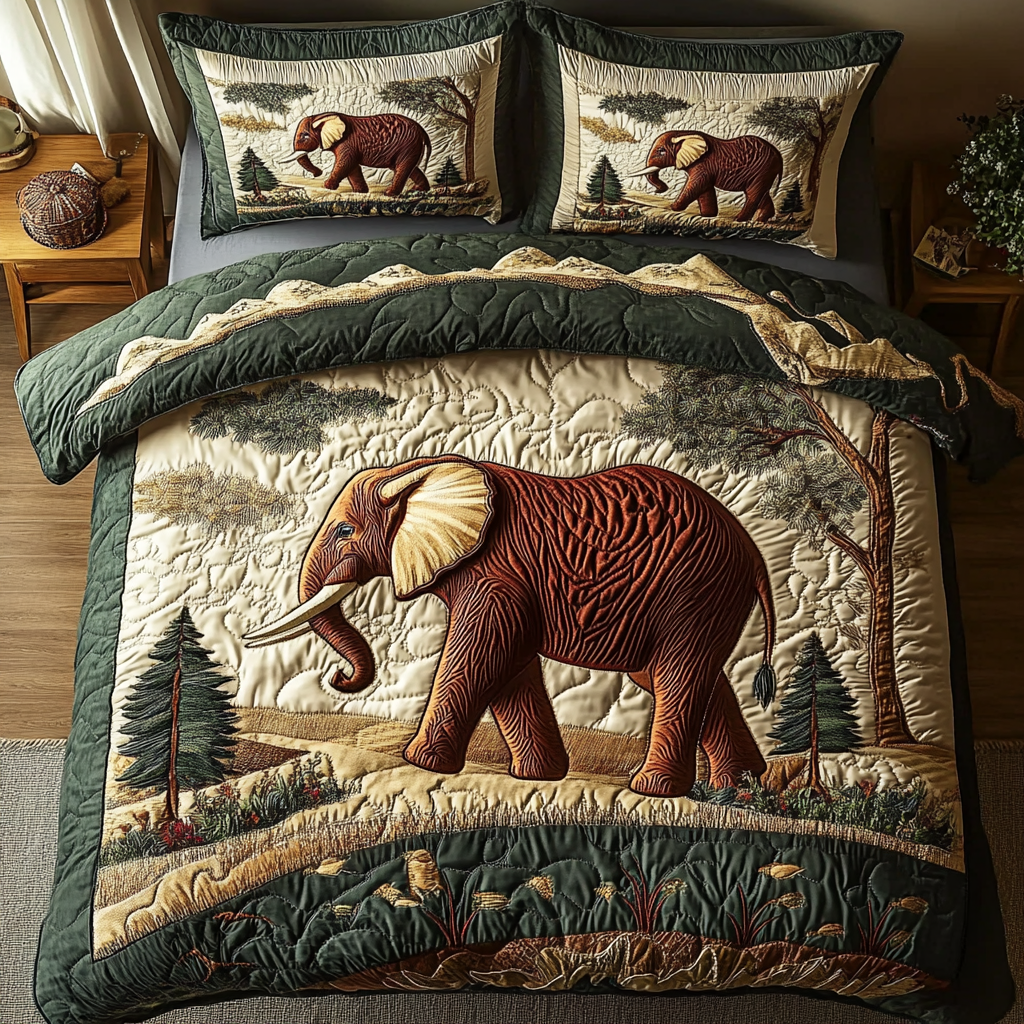Wild Trunk Elegance Quilted Bedding Set Gift For Elephant Lover Wild Trunk Elegance Quilted Bedding Set Gift For Elephant Lover