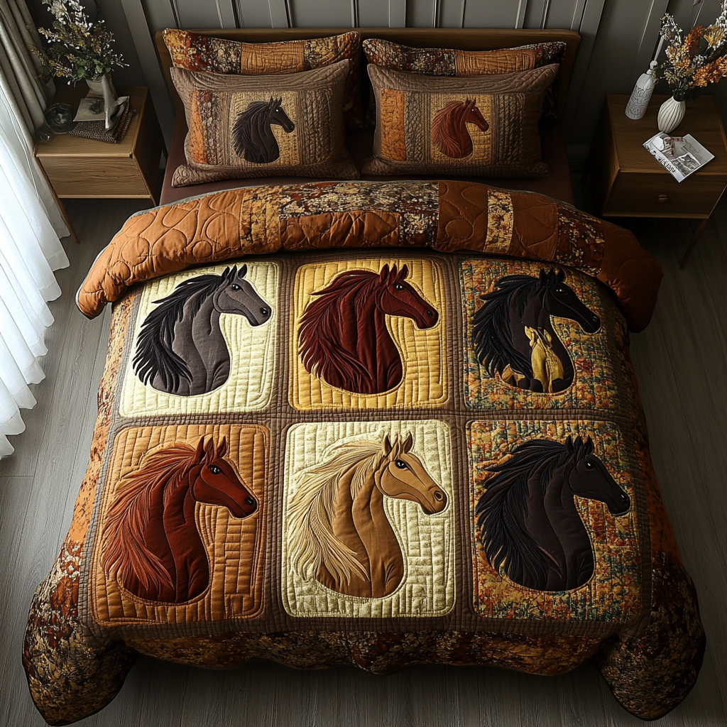 Wild West Spirit Quilted Bedding Set Gifts For Horse Lovers Wild West Spirit Quilted Bedding Set Gifts For Horse Lovers