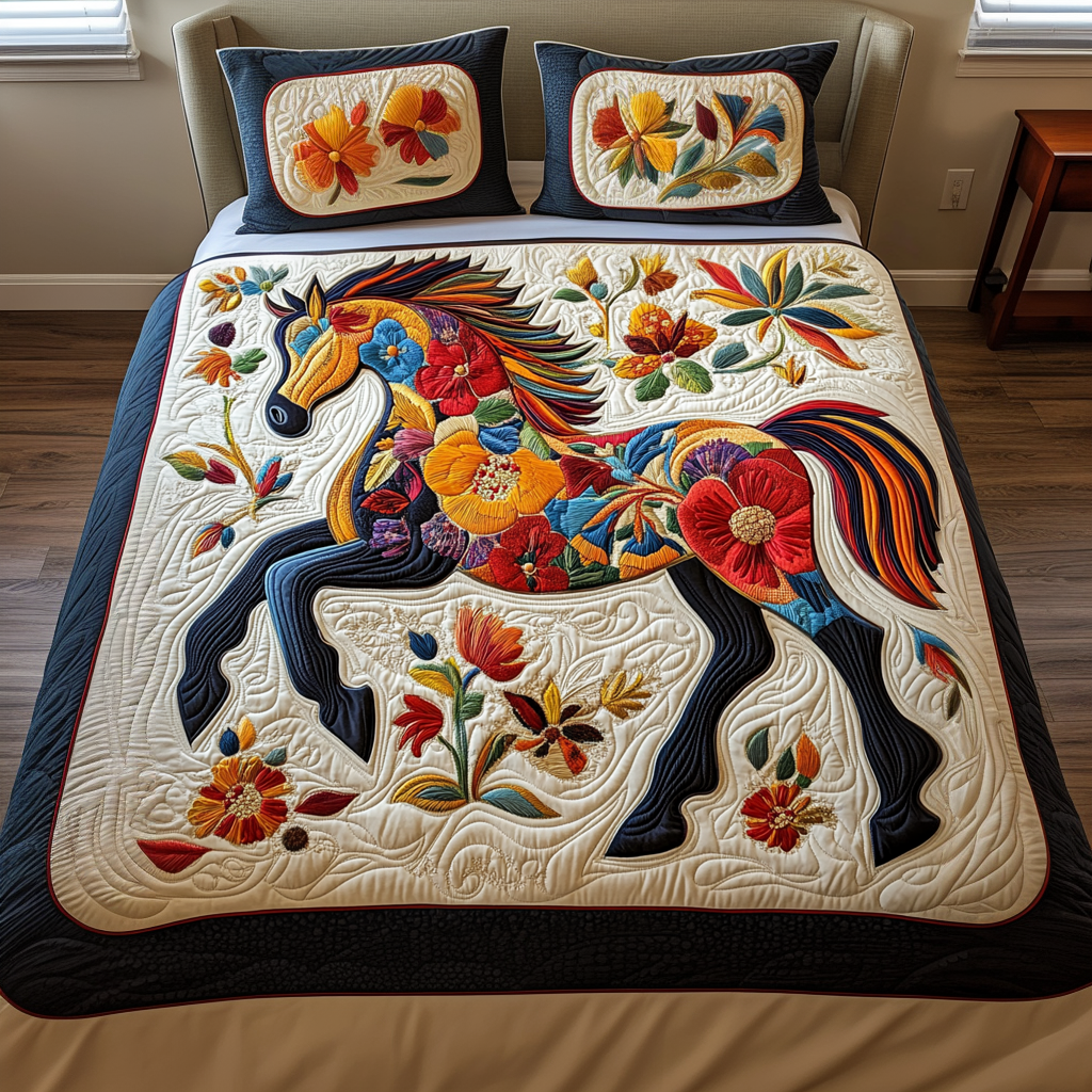 Wildflower Steed Quilted Bedding Set Gifts For Horse Lovers Wildflower Steed Quilted Bedding Set Gifts For Horse Lovers