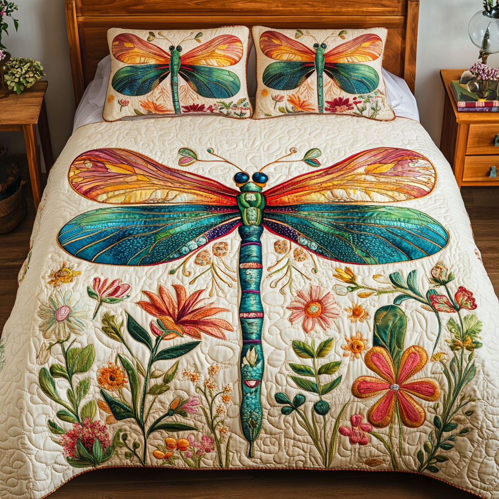 Winged Wonder Quilted Bedding Set Gift For Someone Who Loves Dragonflies Winged Wonder Quilted Bedding Set Gift For Someone Who Loves Dragonflies