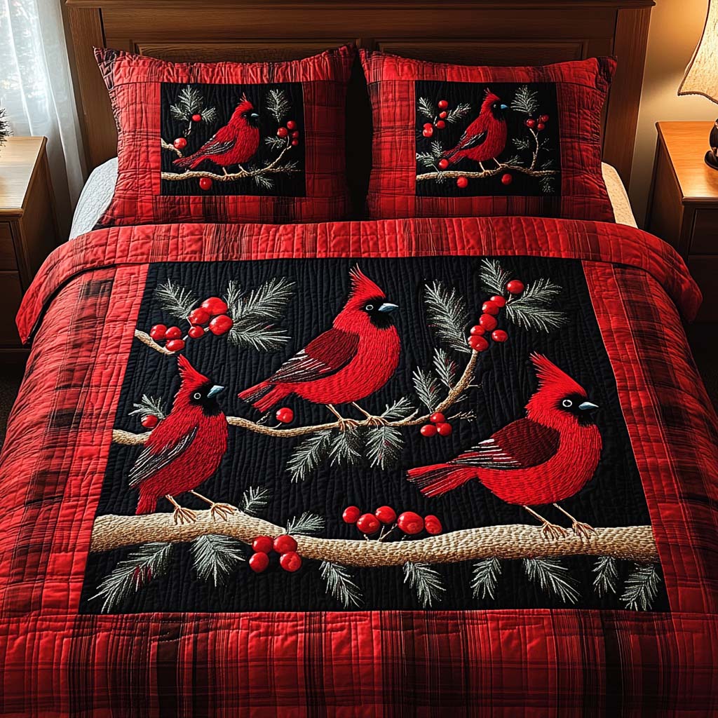 Winter Cardinals Quilted Bedding Set Christmas Presents For Mum Winter Cardinals Quilted Bedding Set Christmas Presents For Mum