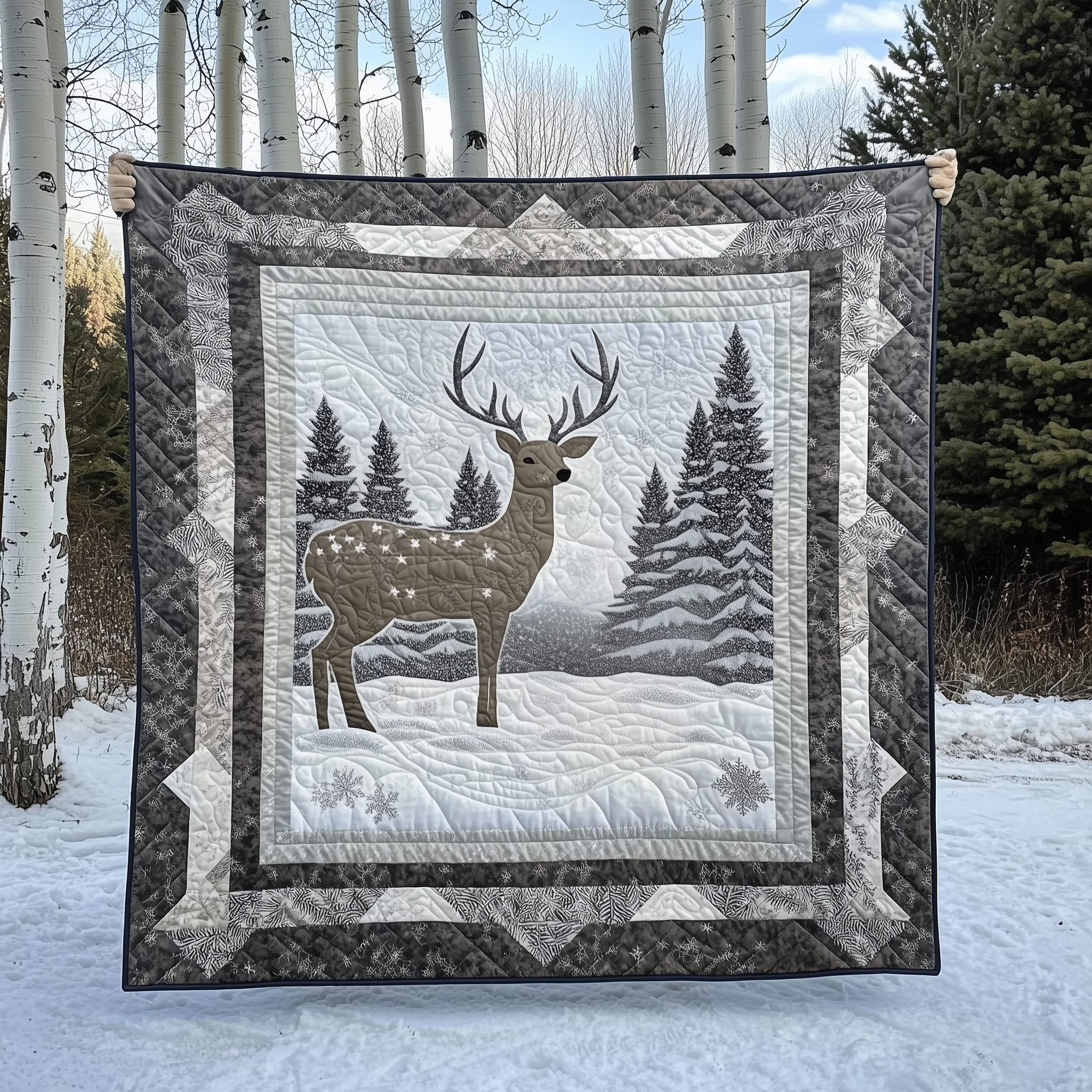 Winter Deer Quilted Blanket Nice Throw Blankets Cool Gifts For Deer Hunters Winter Deer Quilted Blanket Nice Throw Blankets Cool Gifts For Deer Hunters