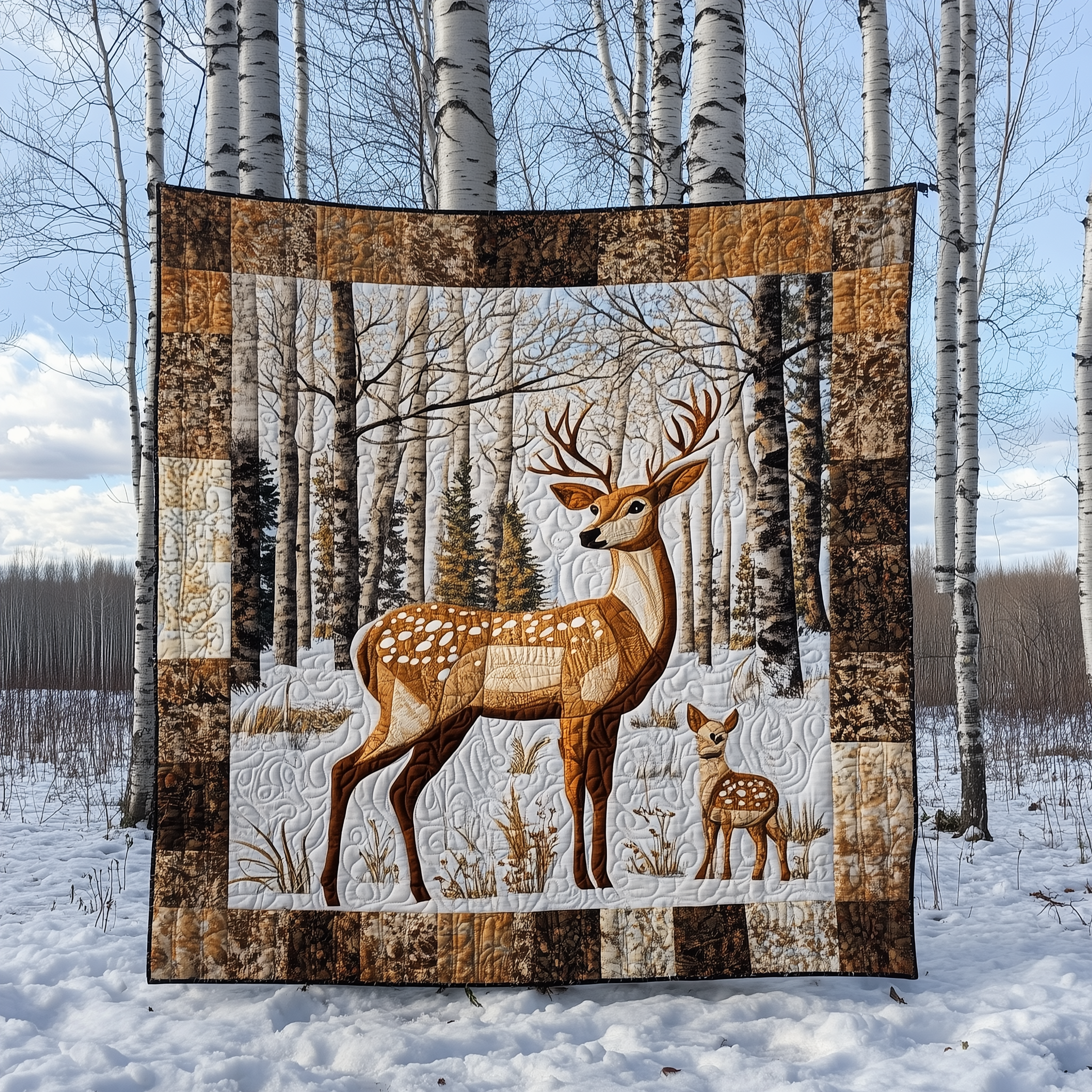 Winter Deer Quilted Blanket Nice Throw Blankets Deer Gifts For Him Winter Deer Quilted Blanket Nice Throw Blankets Deer Gifts For Him