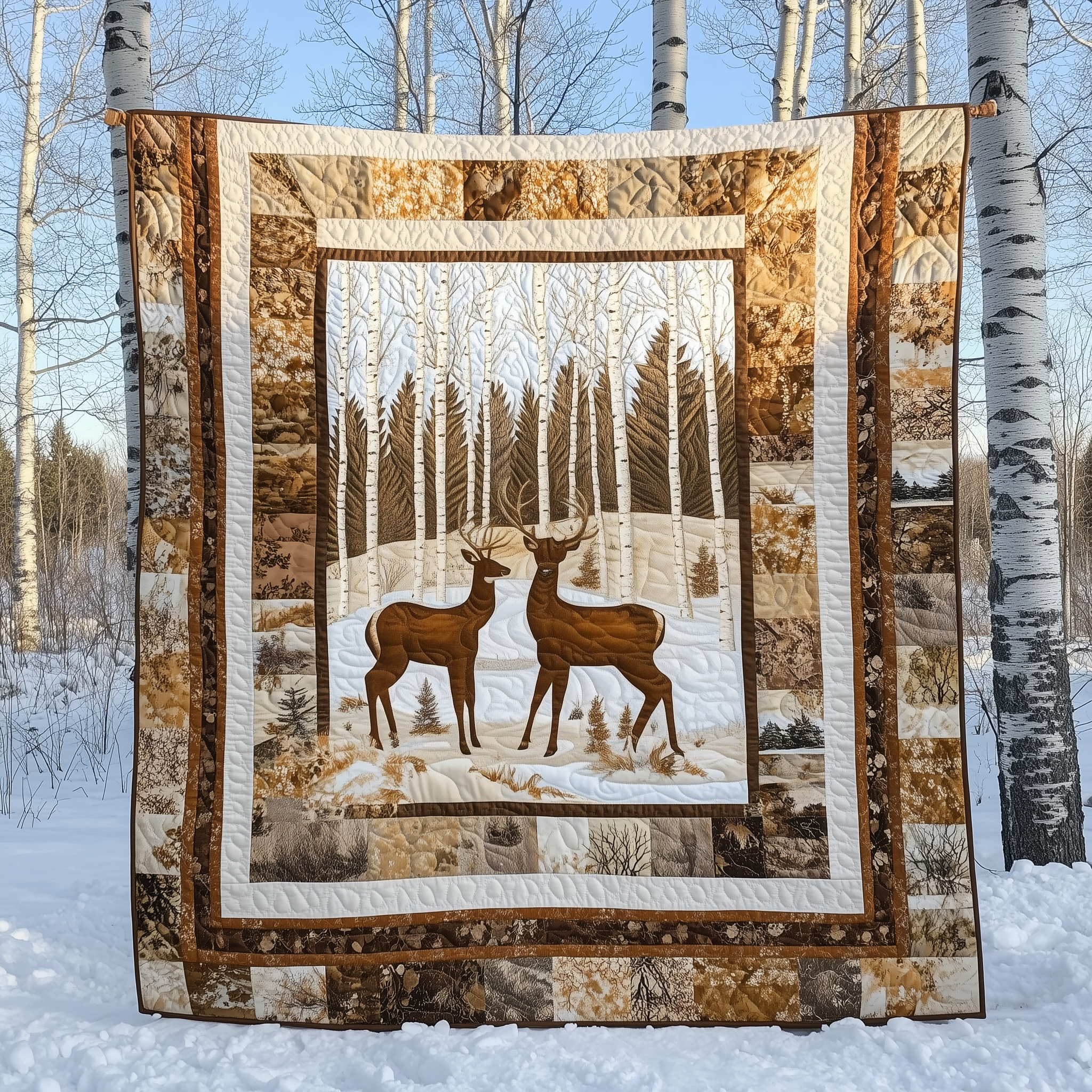 Winter Deer Quilted Blanket Nice Throw Blankets Gifts For Deer Lovers Winter Deer Quilted Blanket Nice Throw Blankets Gifts For Deer Lovers