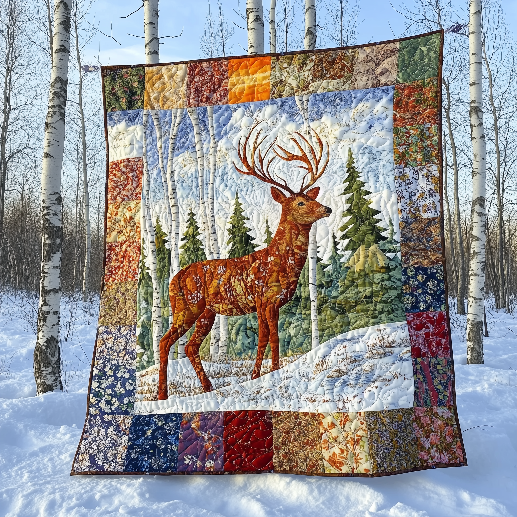 Winter Deer Quilted Blanket Nice Throw Blankets Great Gifts For Deer Hunters Winter Deer Quilted Blanket Nice Throw Blankets Great Gifts For Deer Hunters