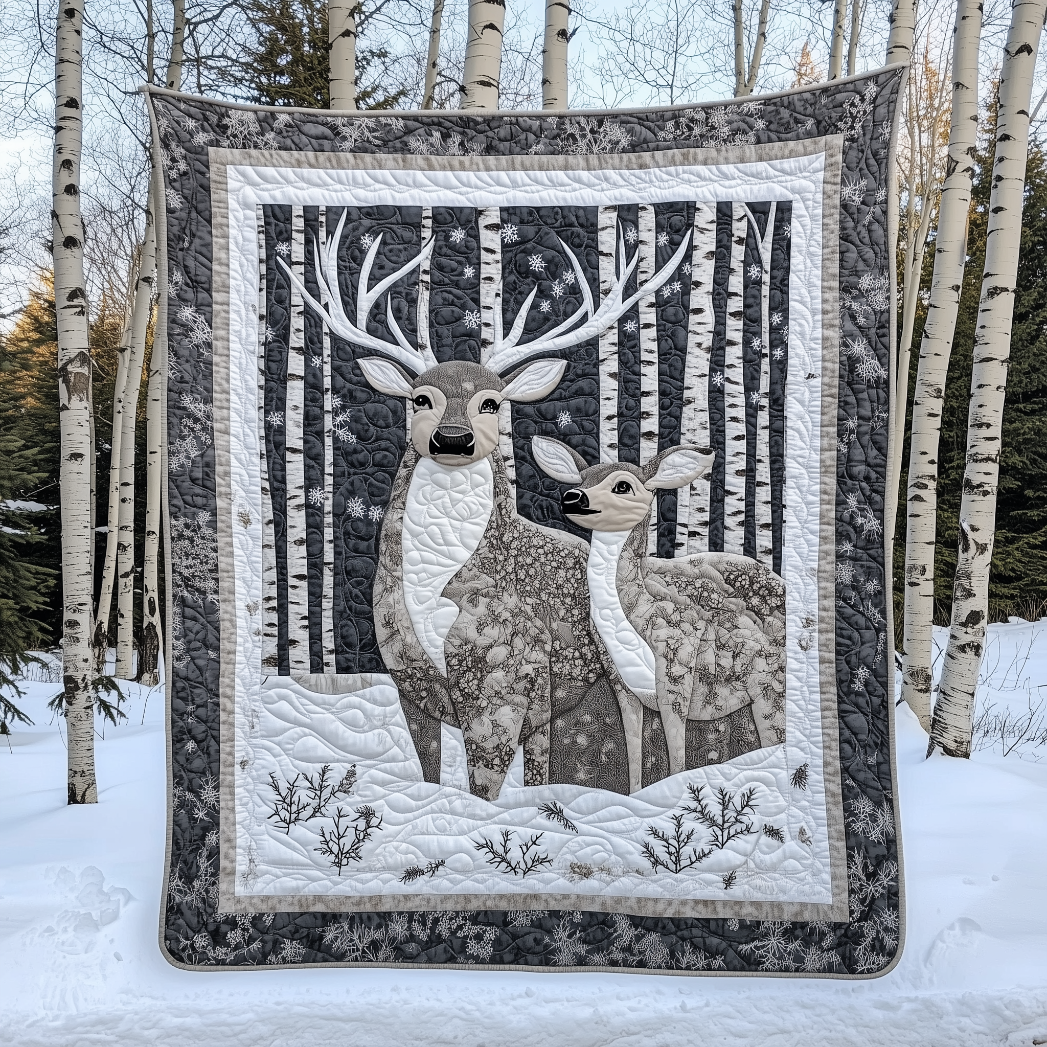 Winter Deer Quilted Blanket Nice Throw Blankets Presents For Deer Hunters Winter Deer Quilted Blanket Nice Throw Blankets Presents For Deer Hunters