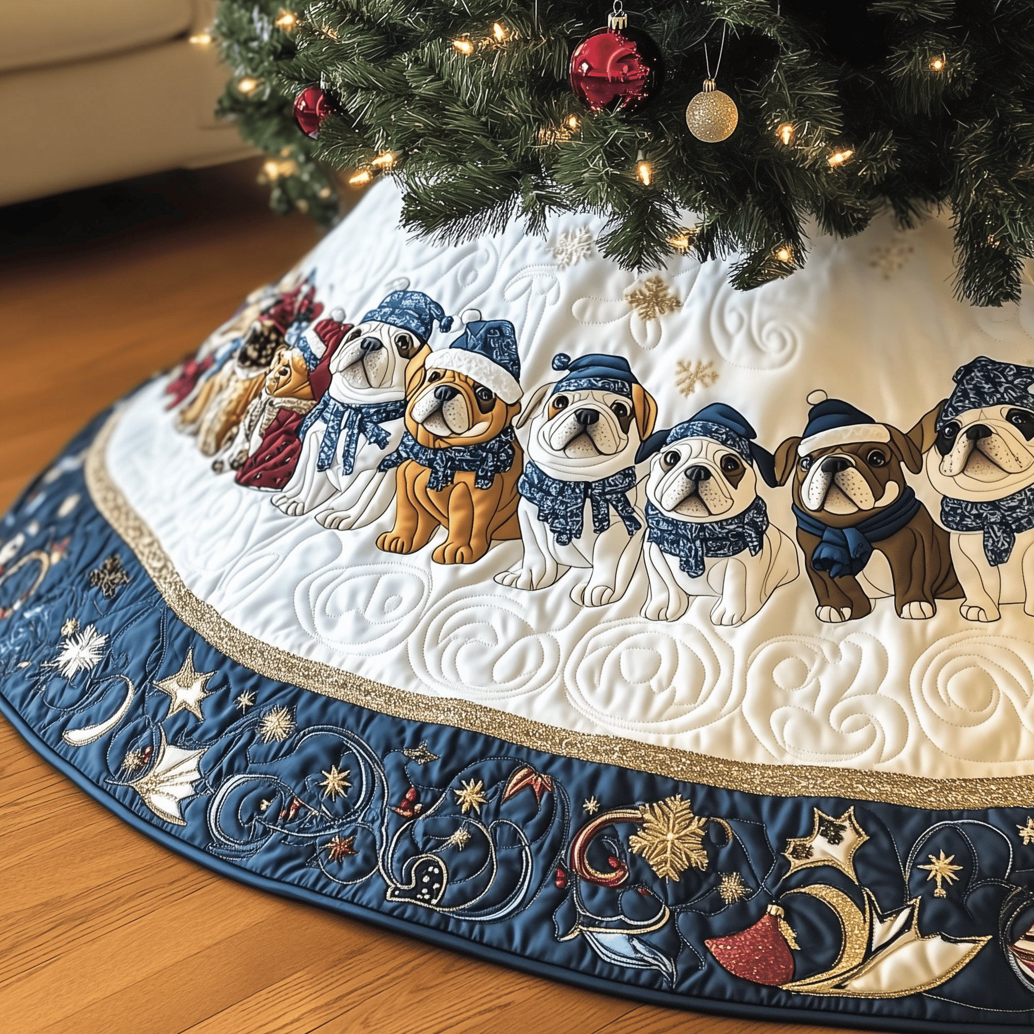 Winter English Bulldog Quilted Tree Skirt Celebrate Your Family's Traditions with Stylish Protection Winter English Bulldog Quilted Tree Skirt Celebrate Your Family's Traditions with Stylish Protection