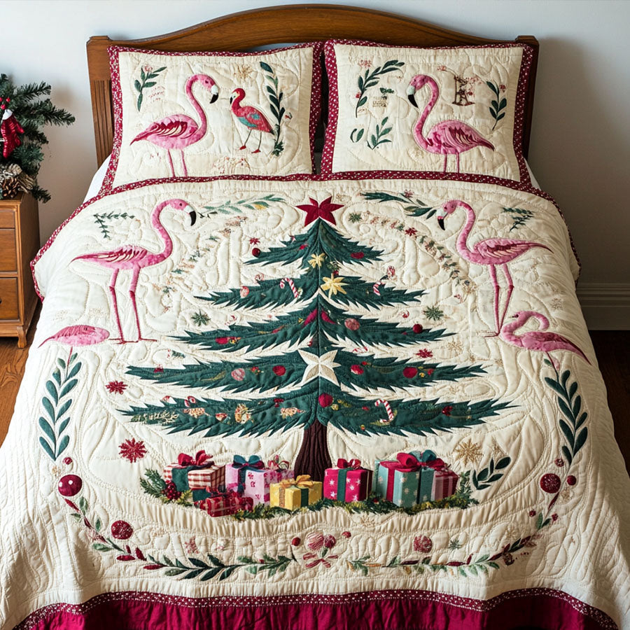 Winter Flamingos Quilted Bedding Set Flamingo Themed Presents Winter Flamingos Quilted Bedding Set Flamingo Themed Presents