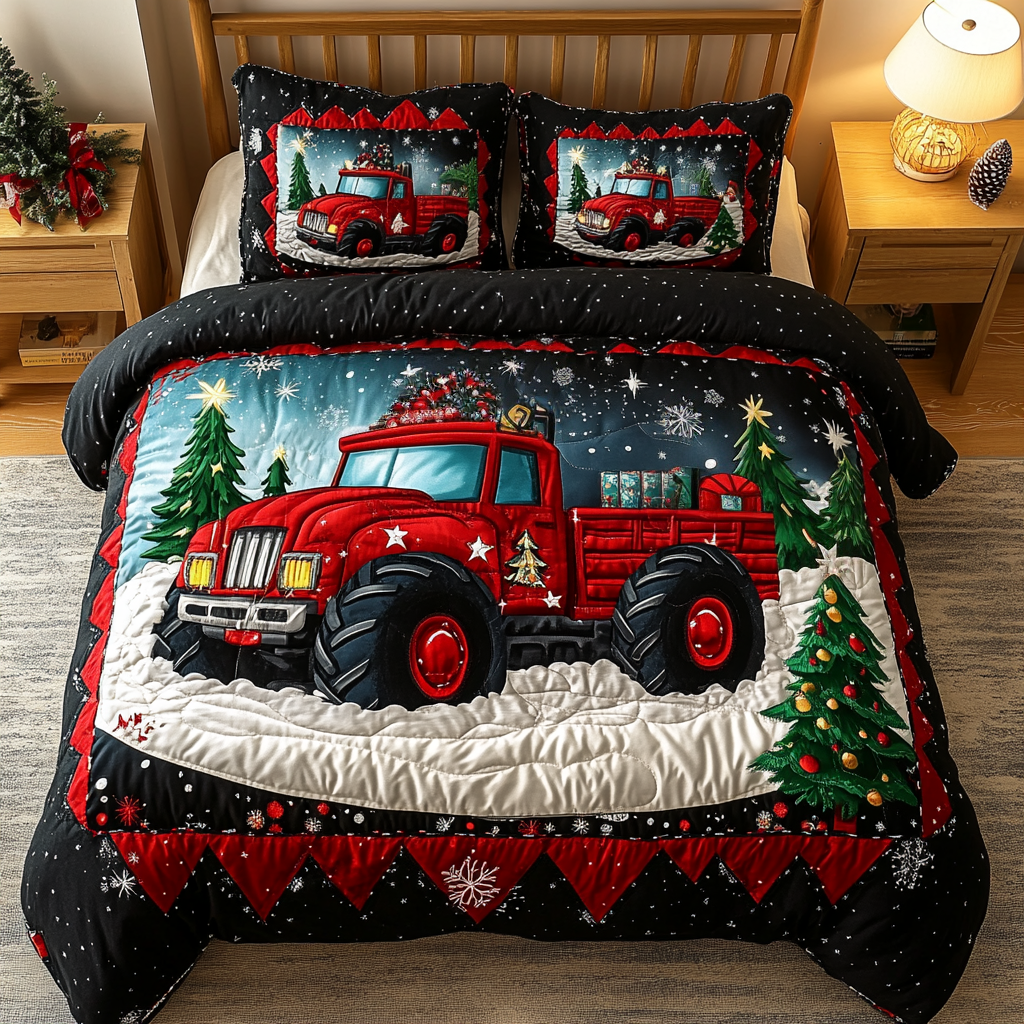 Winter Monster Truck Quilted Bedding Set Daughter Presents From Mum Winter Monster Truck Quilted Bedding Set Daughter Presents From Mum