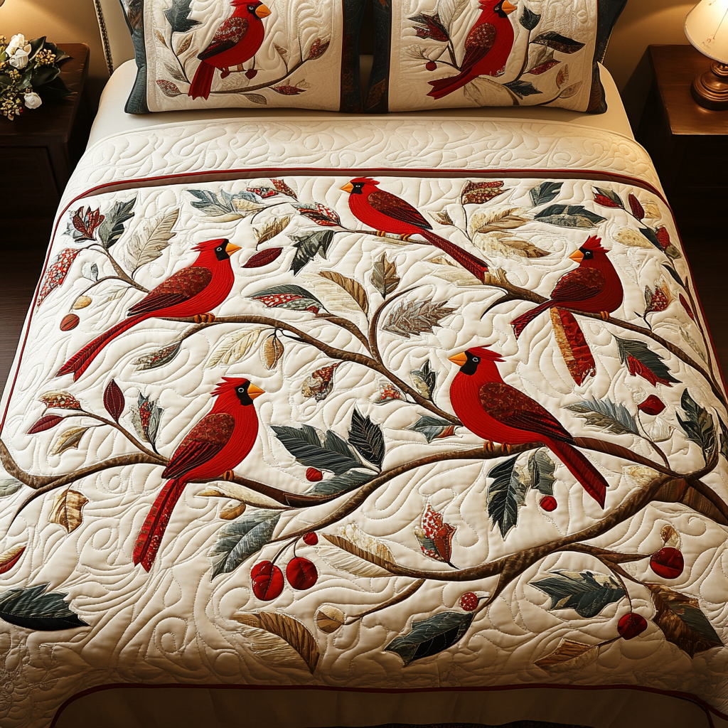 Winter Redbirds Quilted Bedding Set Best Gifts For Bird Watchers Winter Redbirds Quilted Bedding Set Best Gifts For Bird Watchers