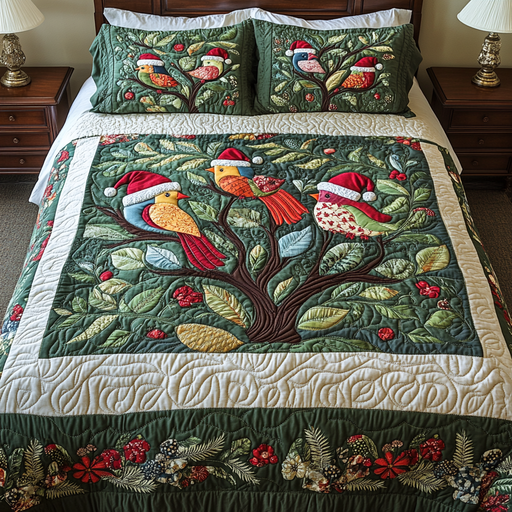 Winter Songbirds Quilted Bedding Set Presents For Bird Lovers Winter Songbirds Quilted Bedding Set Presents For Bird Lovers