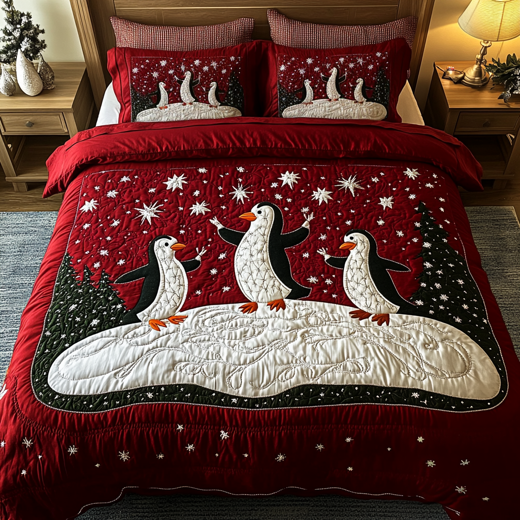 Winter Waddle Quilted Bedding Set Penguin Presents For Her Winter Waddle Quilted Bedding Set Penguin Presents For Her