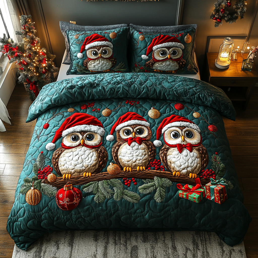 Winter Whisk Quilted Bedding Set Gift For Owl Lover Winter Whisk Quilted Bedding Set Gift For Owl Lover