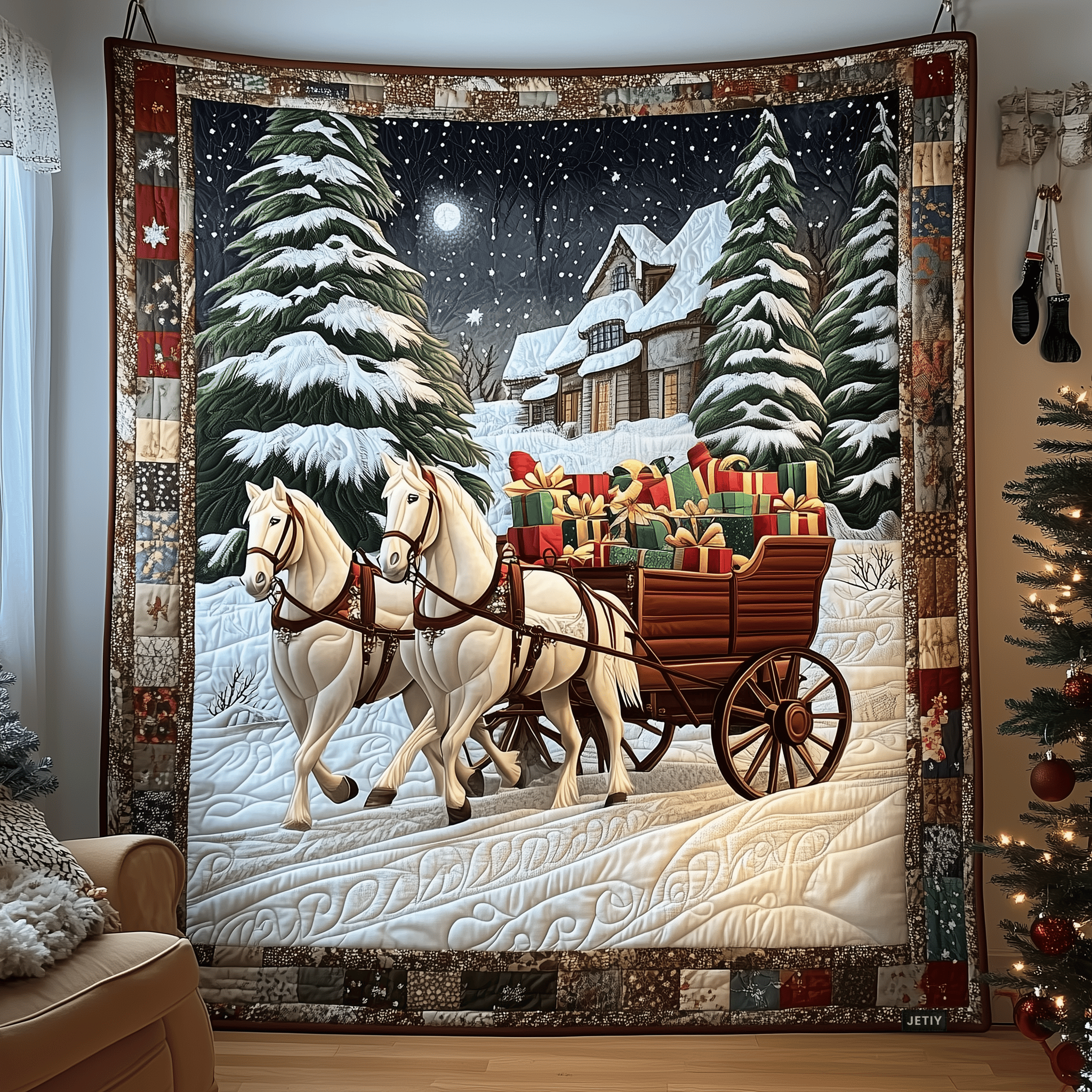 Winter Wonderland Carriage Ride Quilted Blanket From Sofa to Bed, a Blanket That Does It All Winter Wonderland Carriage Ride Quilted Blanket From Sofa to Bed, a Blanket That Does It All