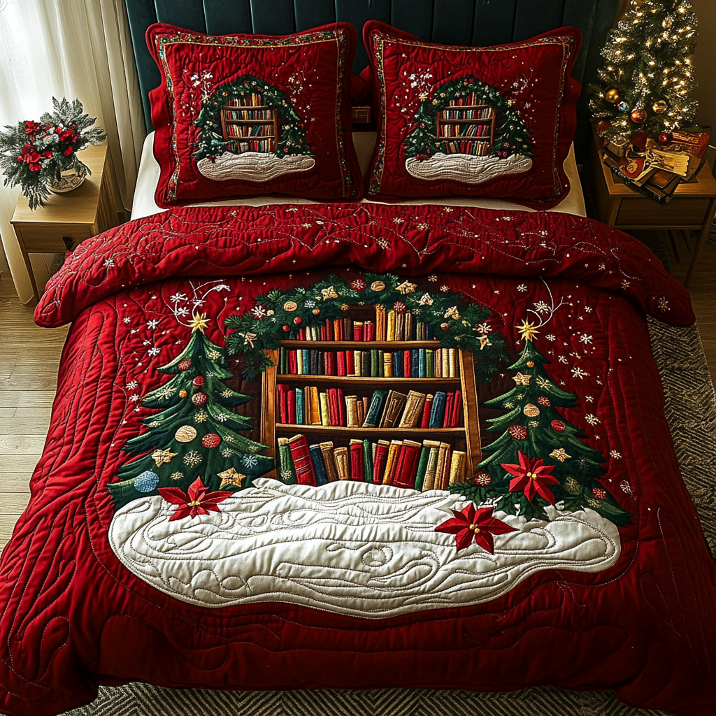 Winter Wonderland Library Quilted Bedding Set Good Gifts For Readers Winter Wonderland Library Quilted Bedding Set Good Gifts For Readers