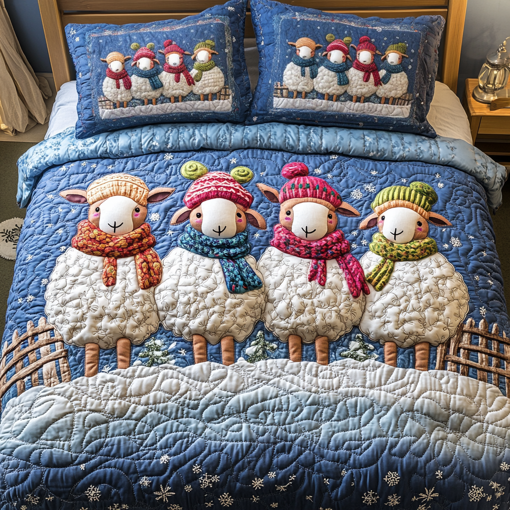 Wooly Christmas Quilted Bedding Set Novelty Sheep Gifts Wooly Christmas Quilted Bedding Set Novelty Sheep Gifts