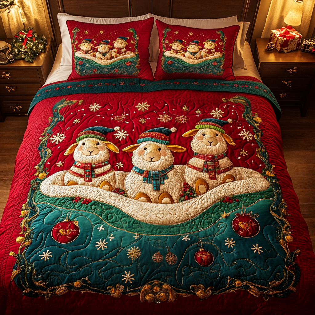 Yuletide Sheeps Quilted Bedding Set Sheep Gifts For Him Yuletide Sheeps Quilted Bedding Set Sheep Gifts For Him